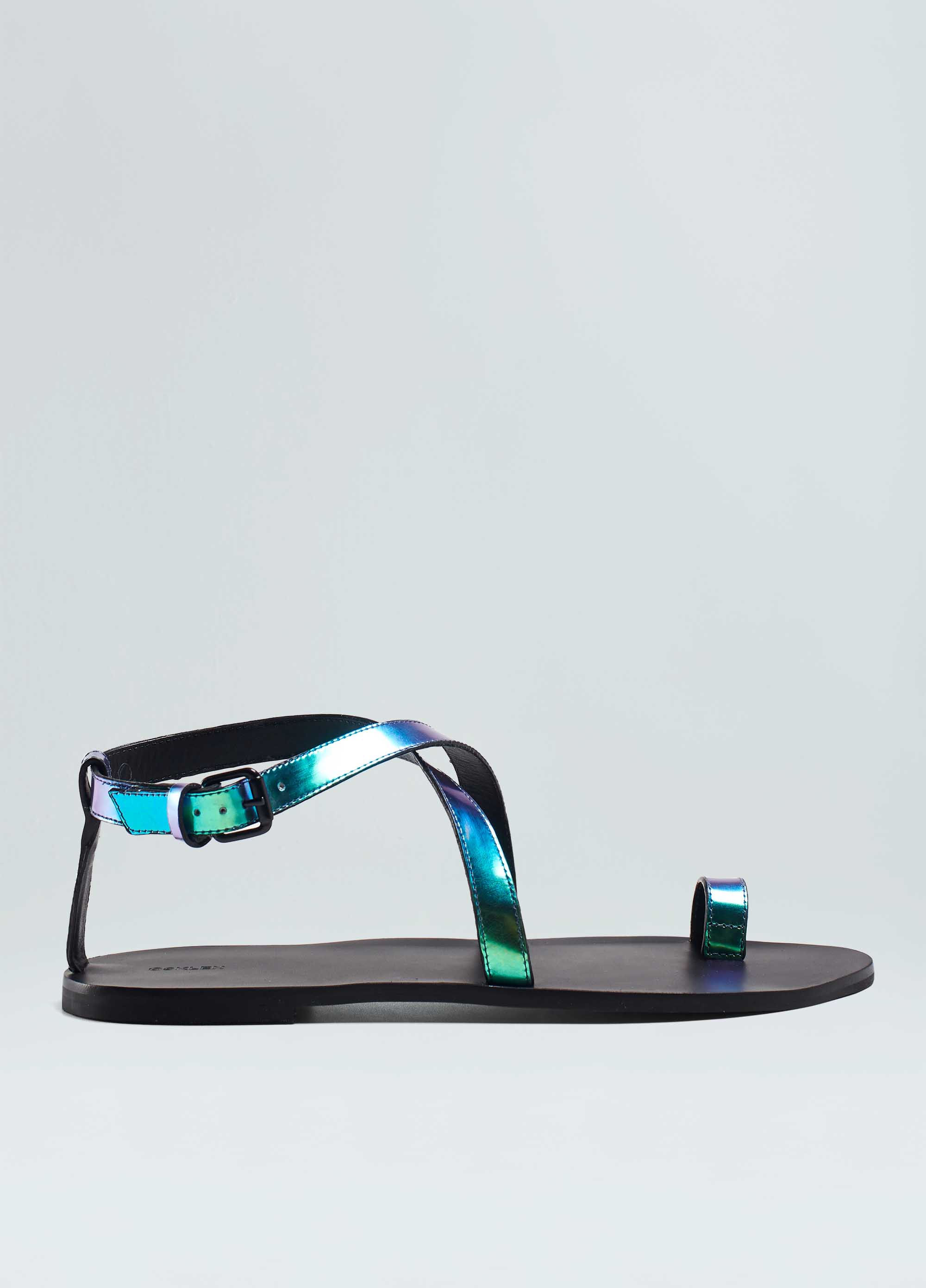 Sandália flat straps holografica