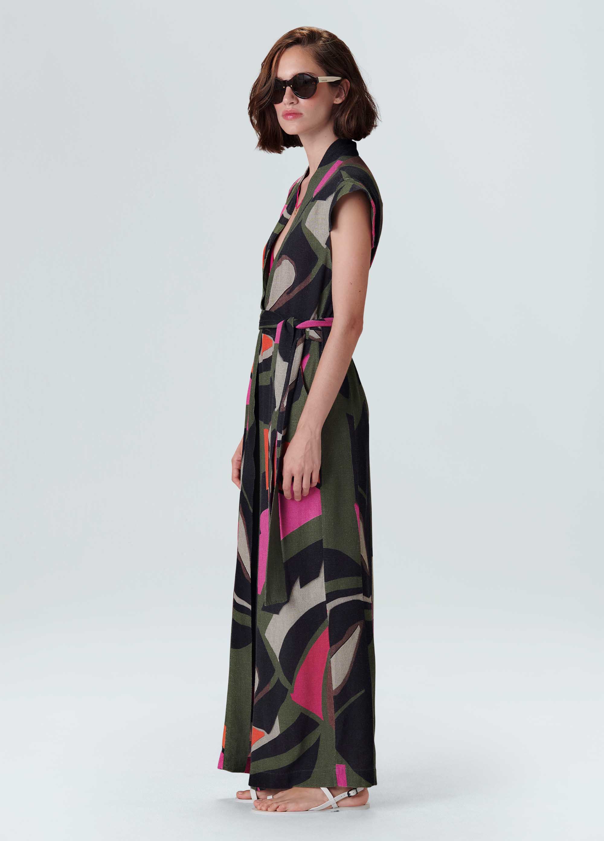 Vestido transpasse folhagem