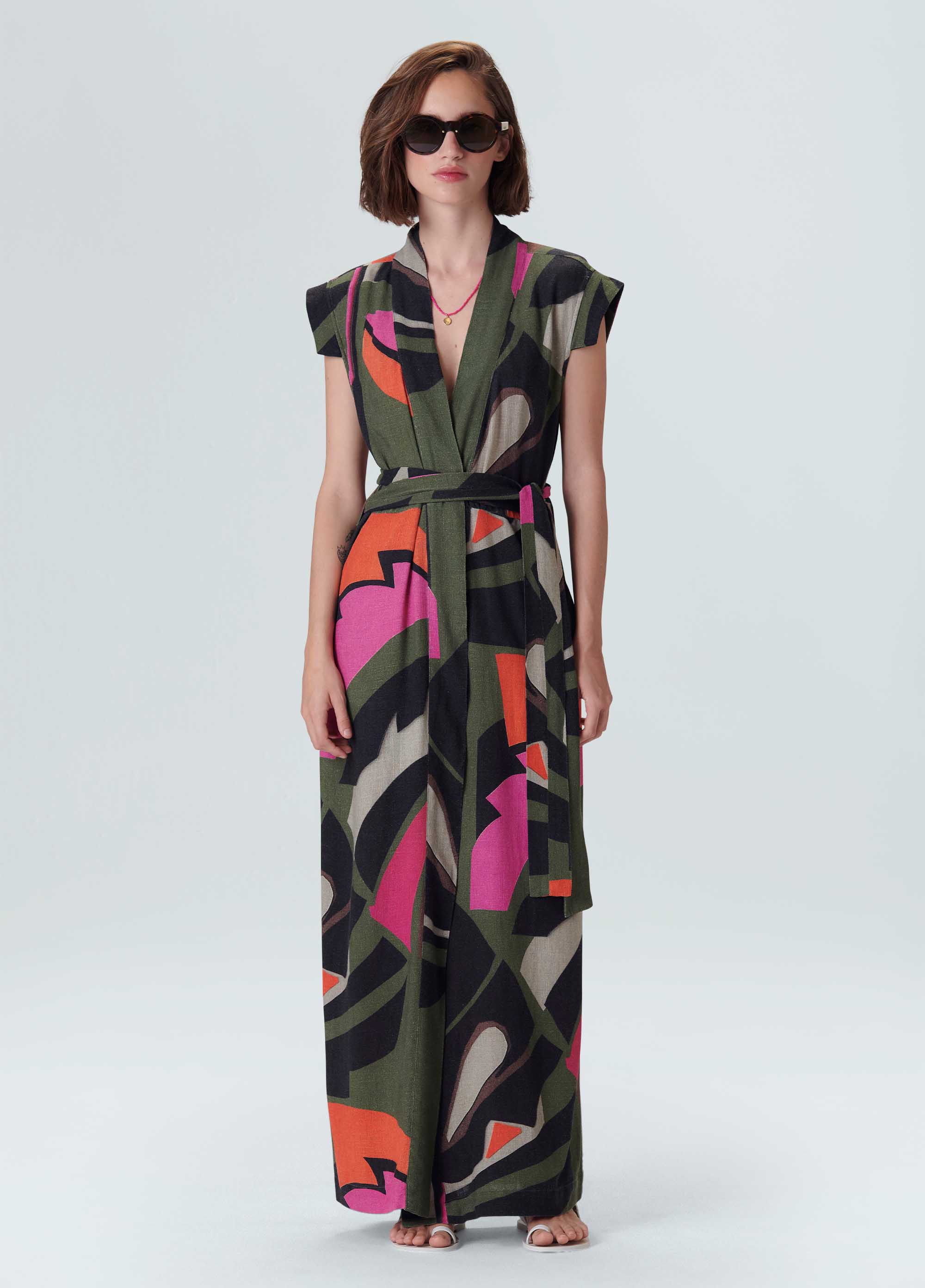 Vestido transpasse folhagem