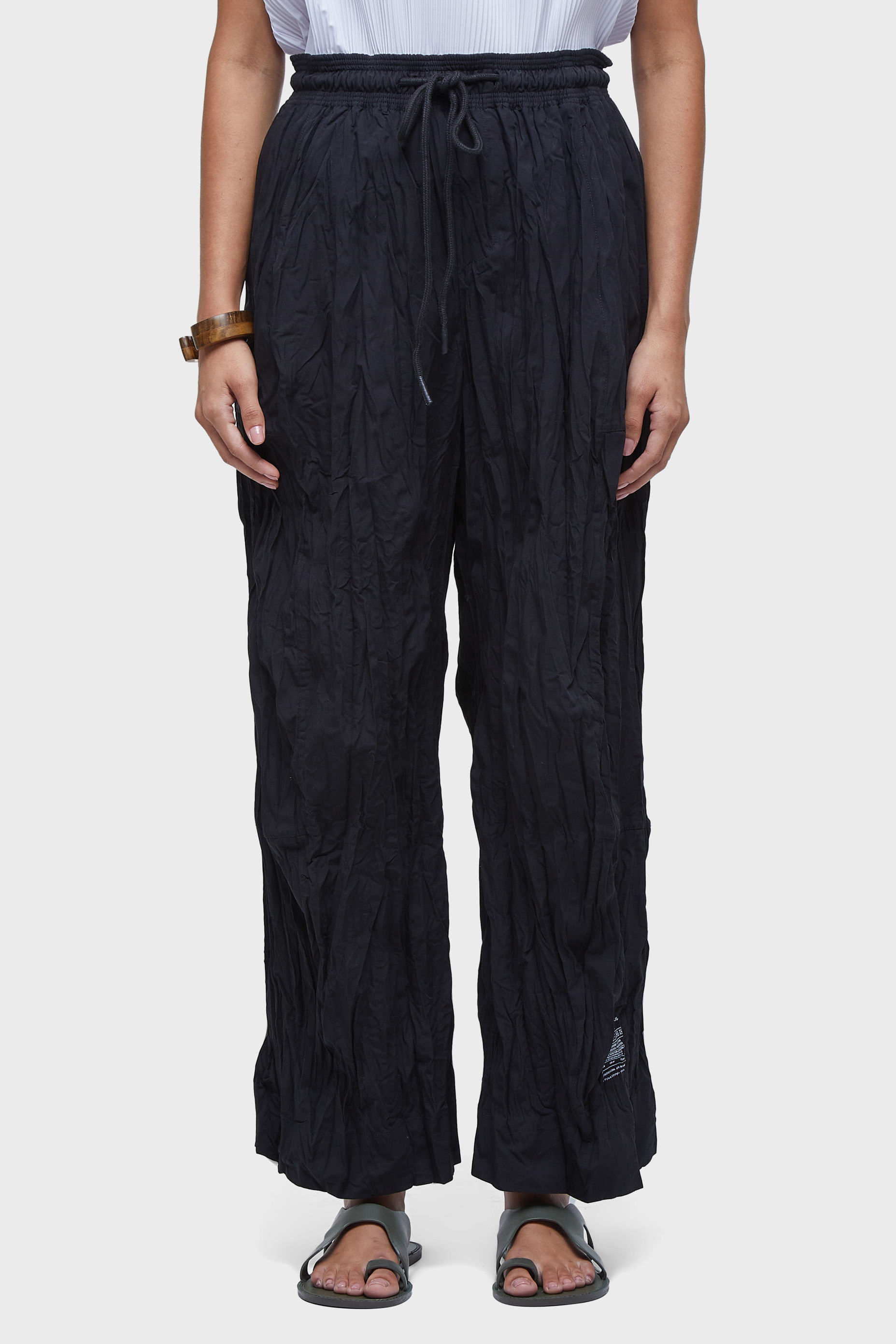 Calça recortes tricoline wrinkled