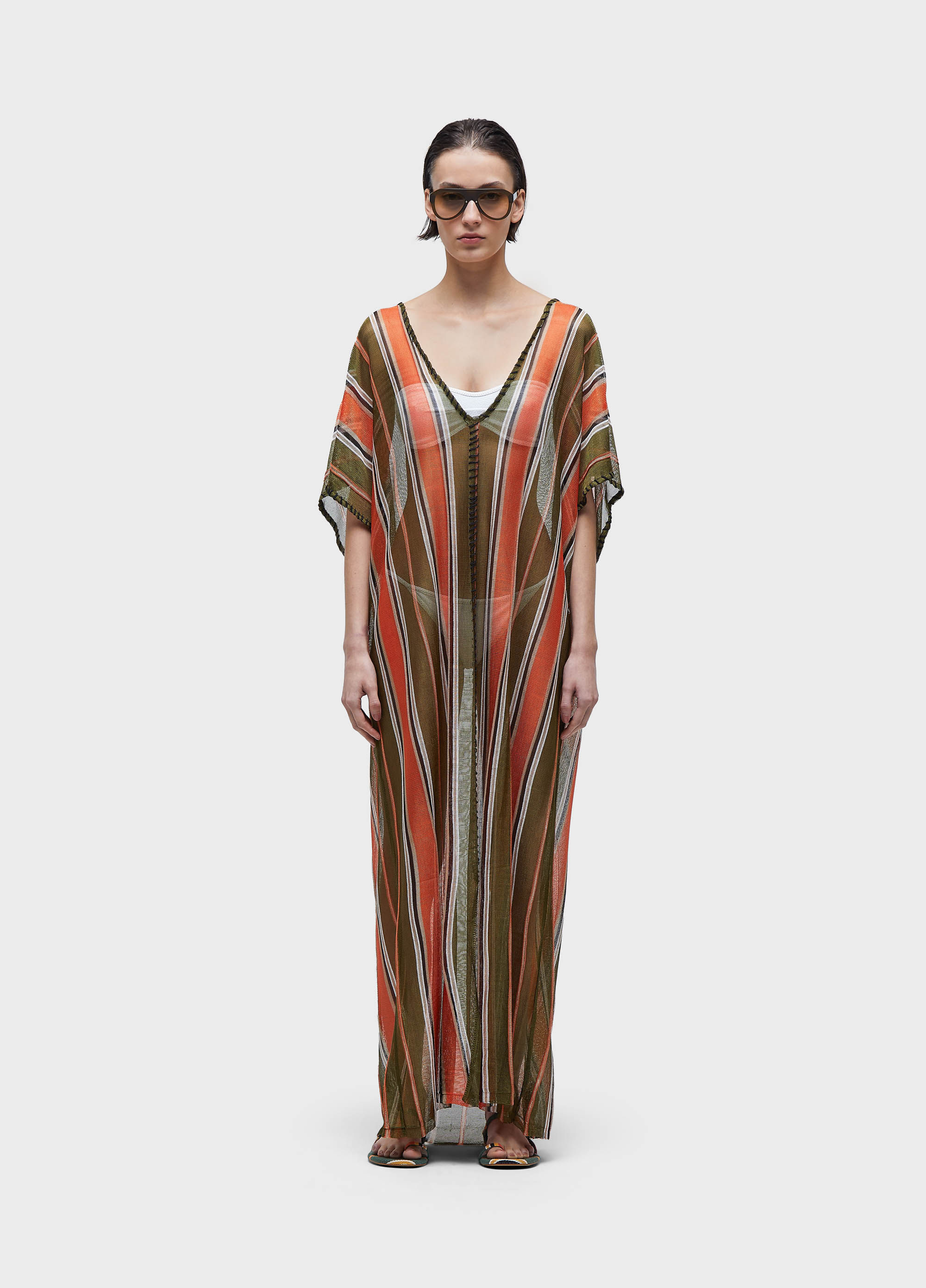 Kaftan tricot pespontos listrado