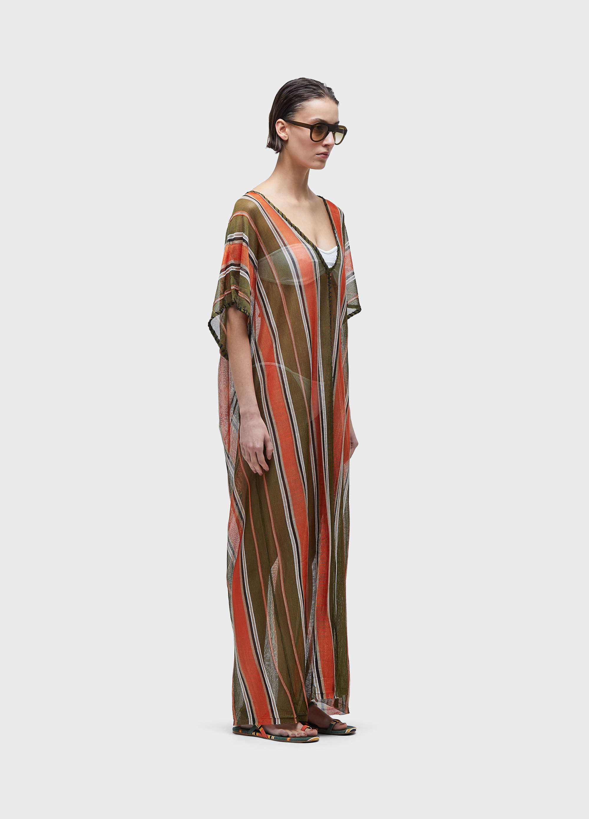 Kaftan tricot pespontos listrado