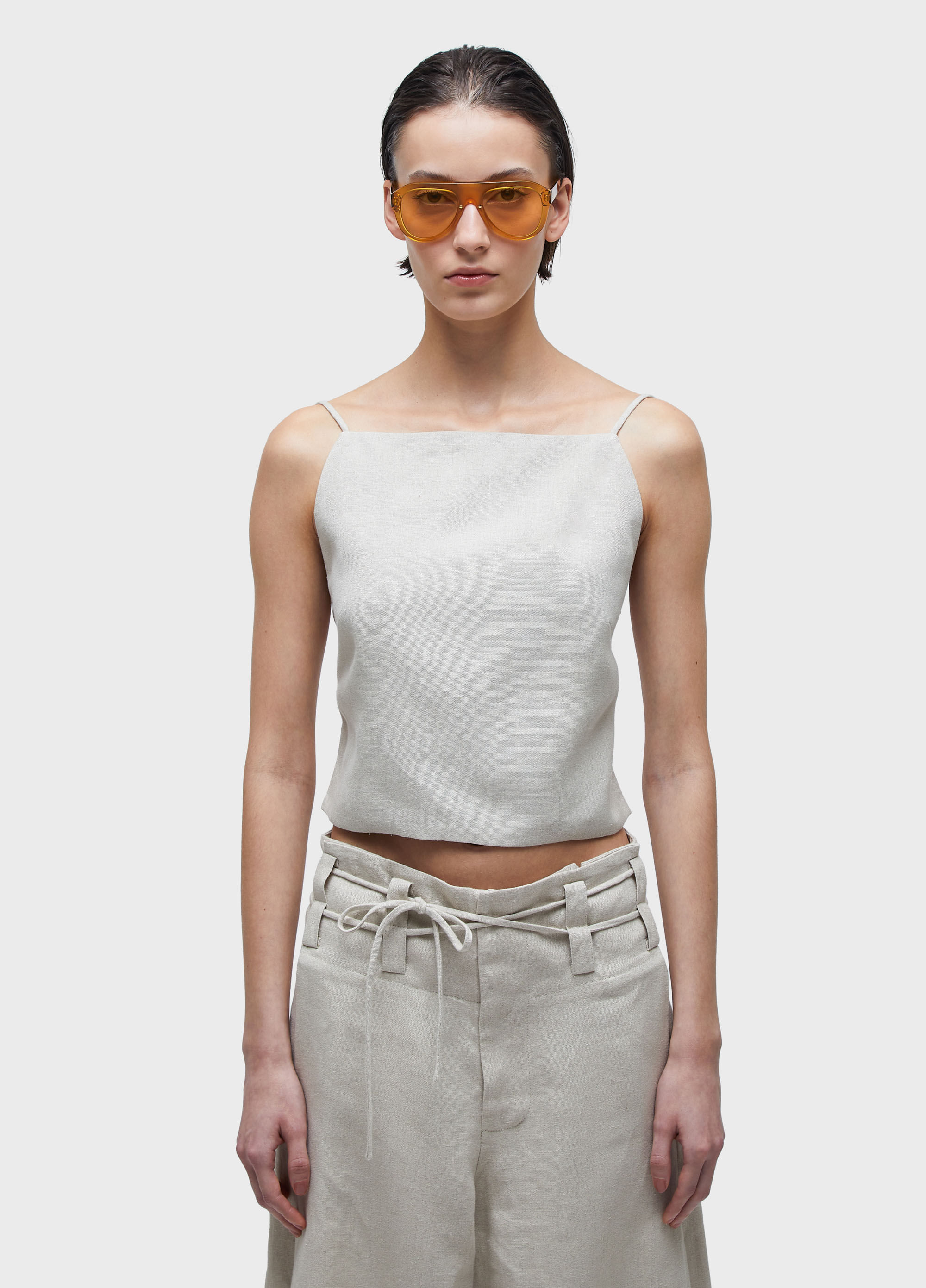 Top frente única linen