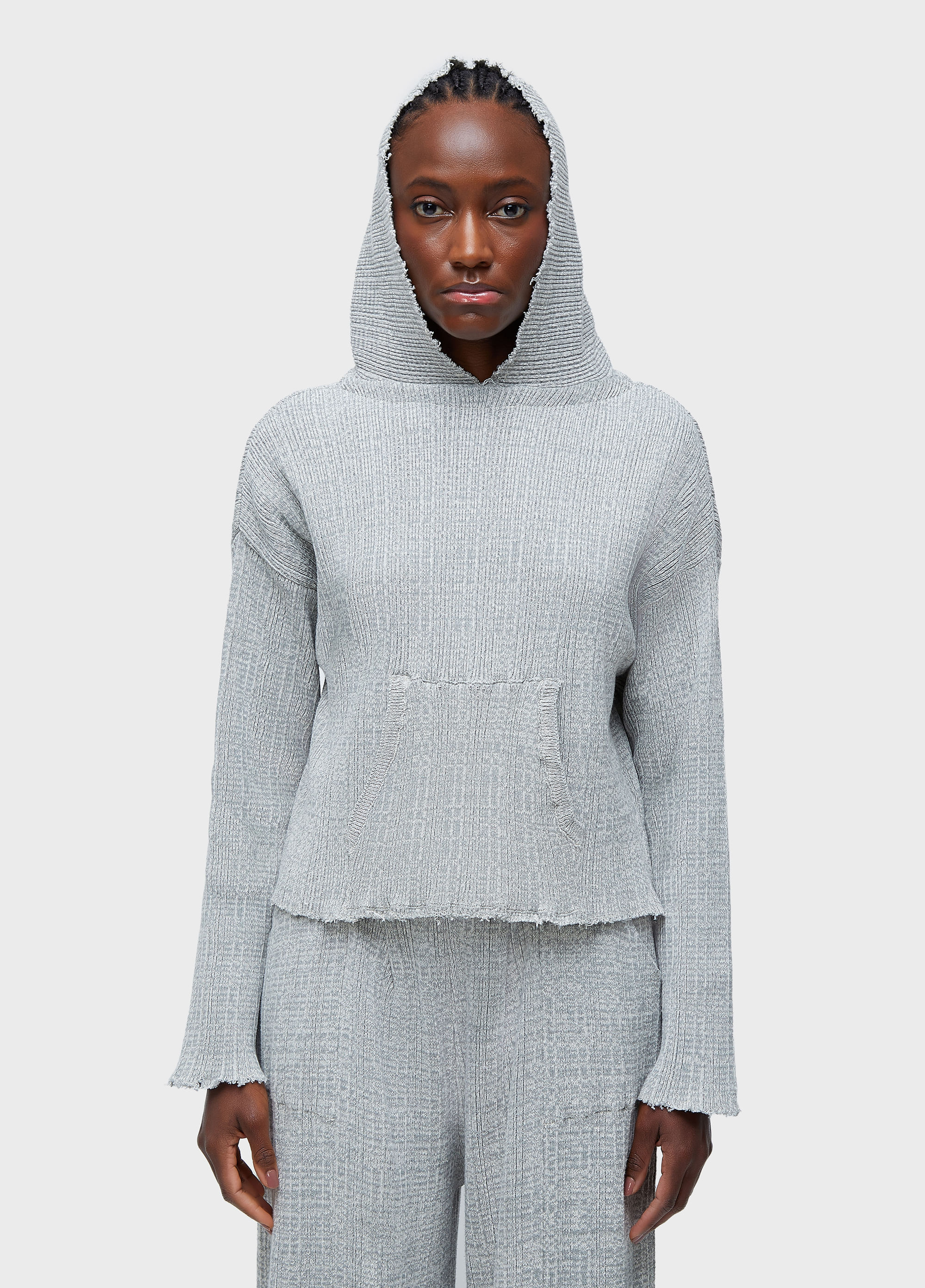 Casaco tricot  capuz frayed