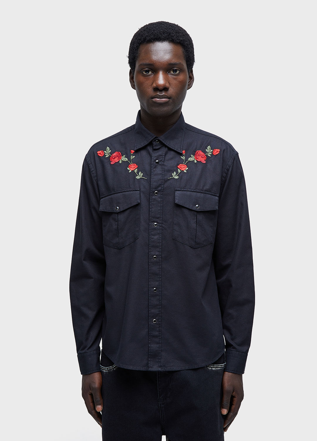 Camisa cotton bordado rosas