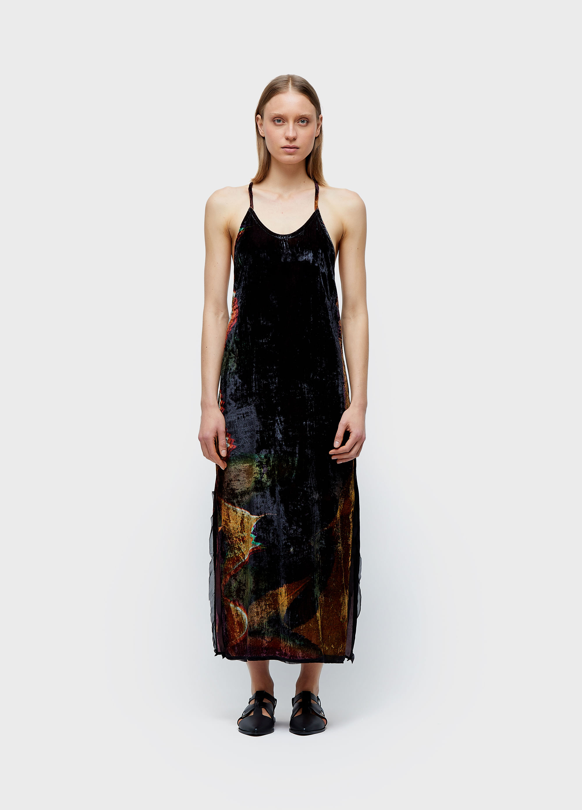 Vestido alças velvet glitch rose