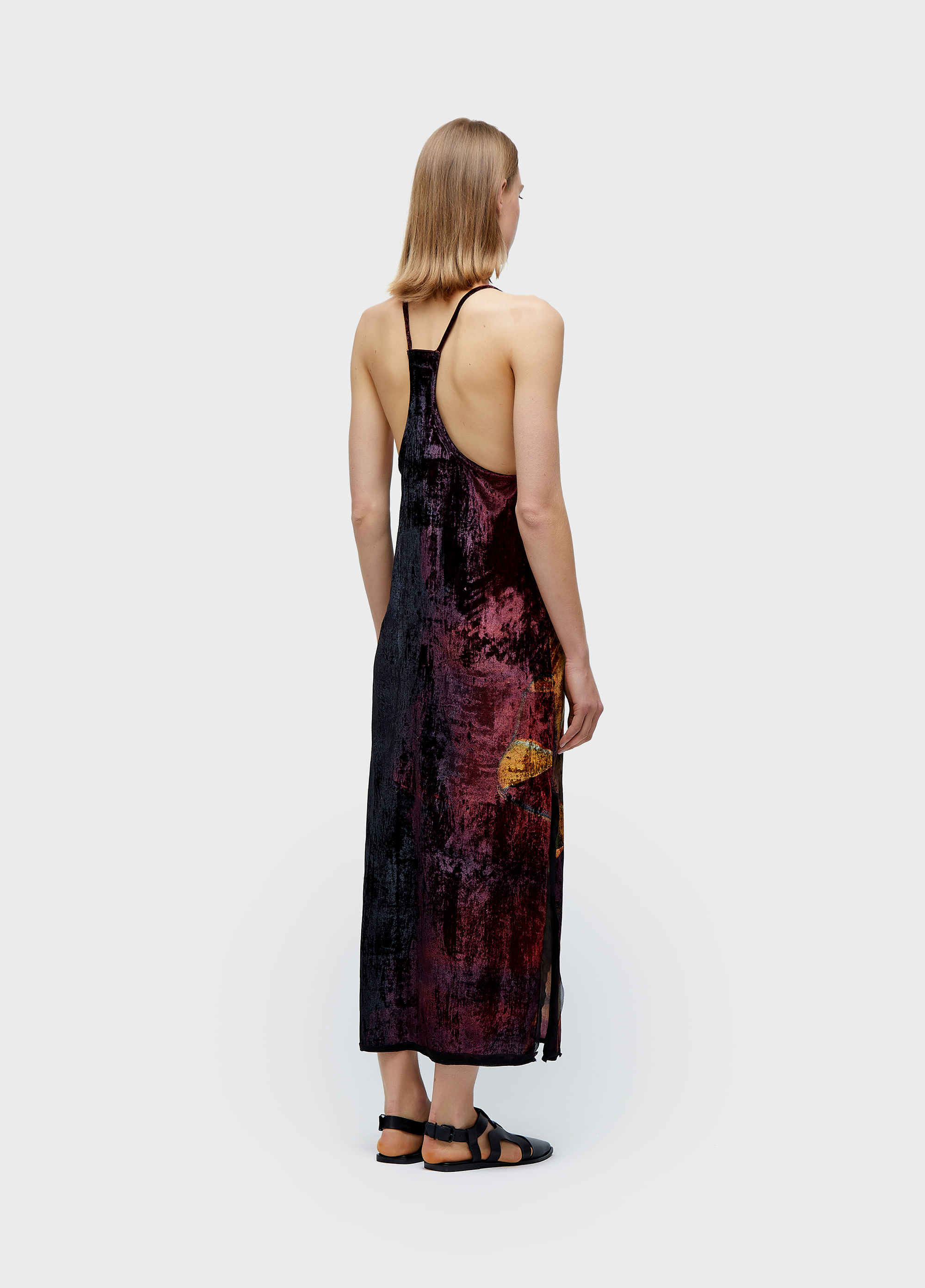 Vestido alças velvet glitch rose