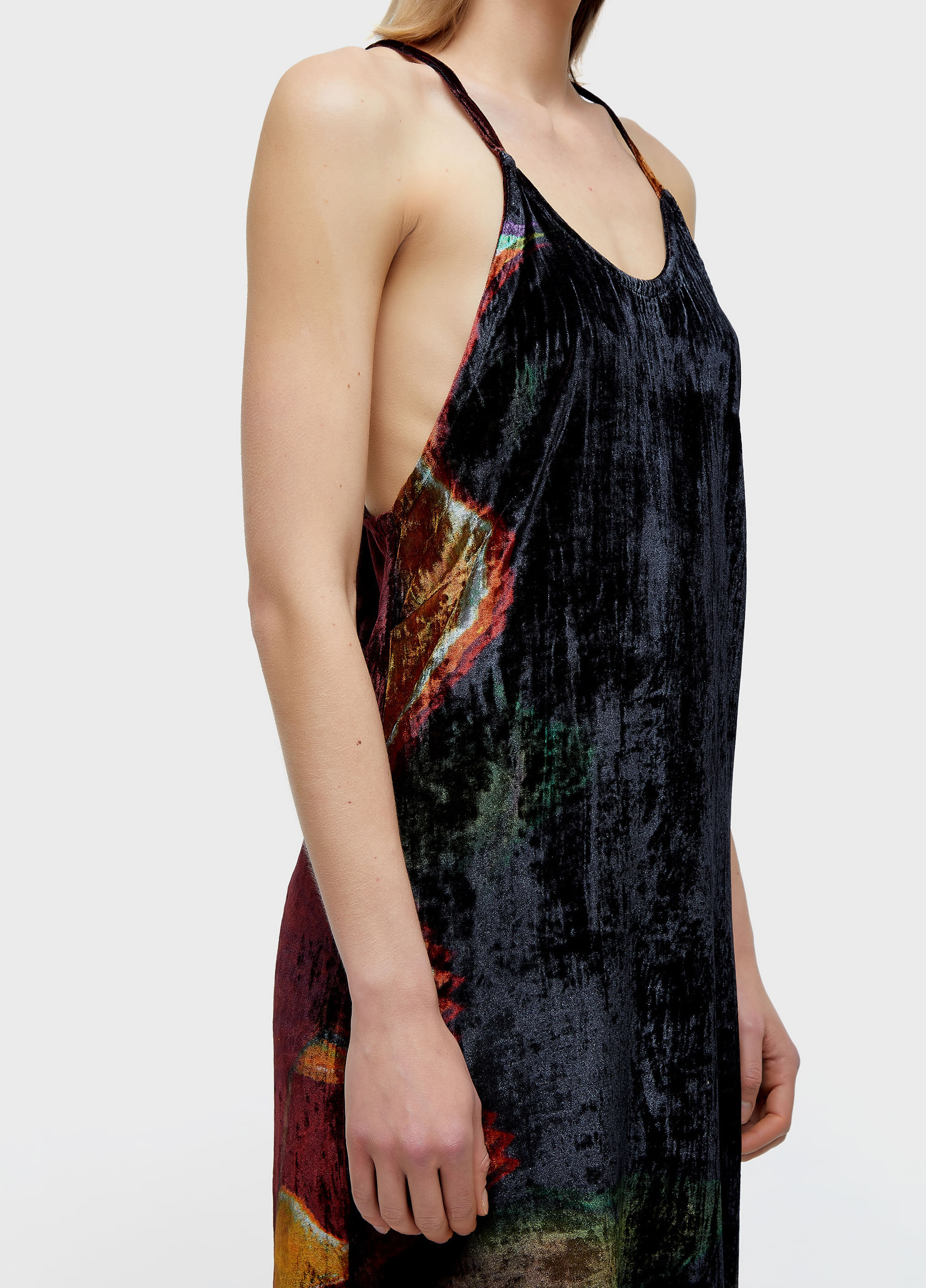 Vestido alças velvet glitch rose