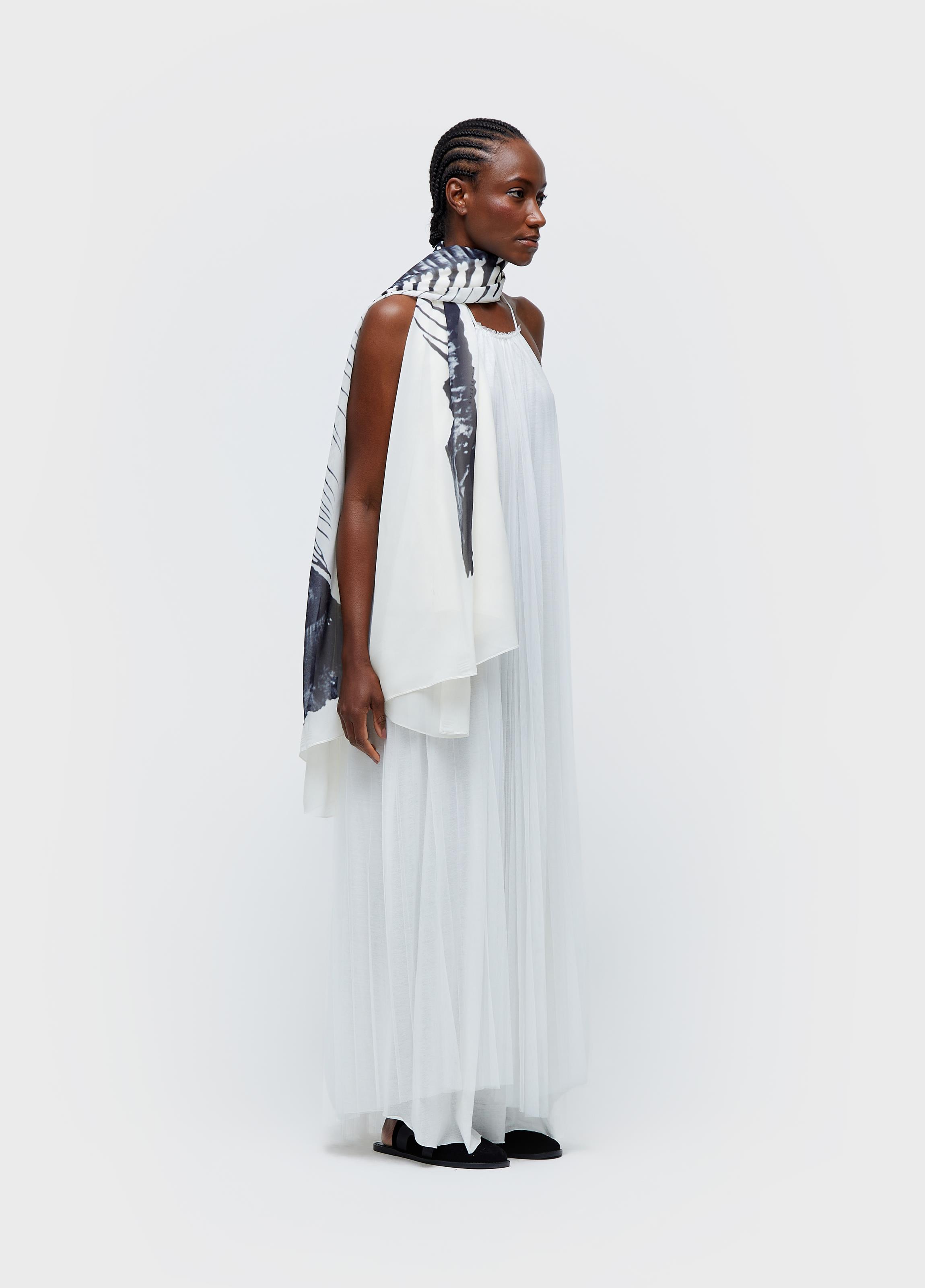 Vestido longo tule plissado