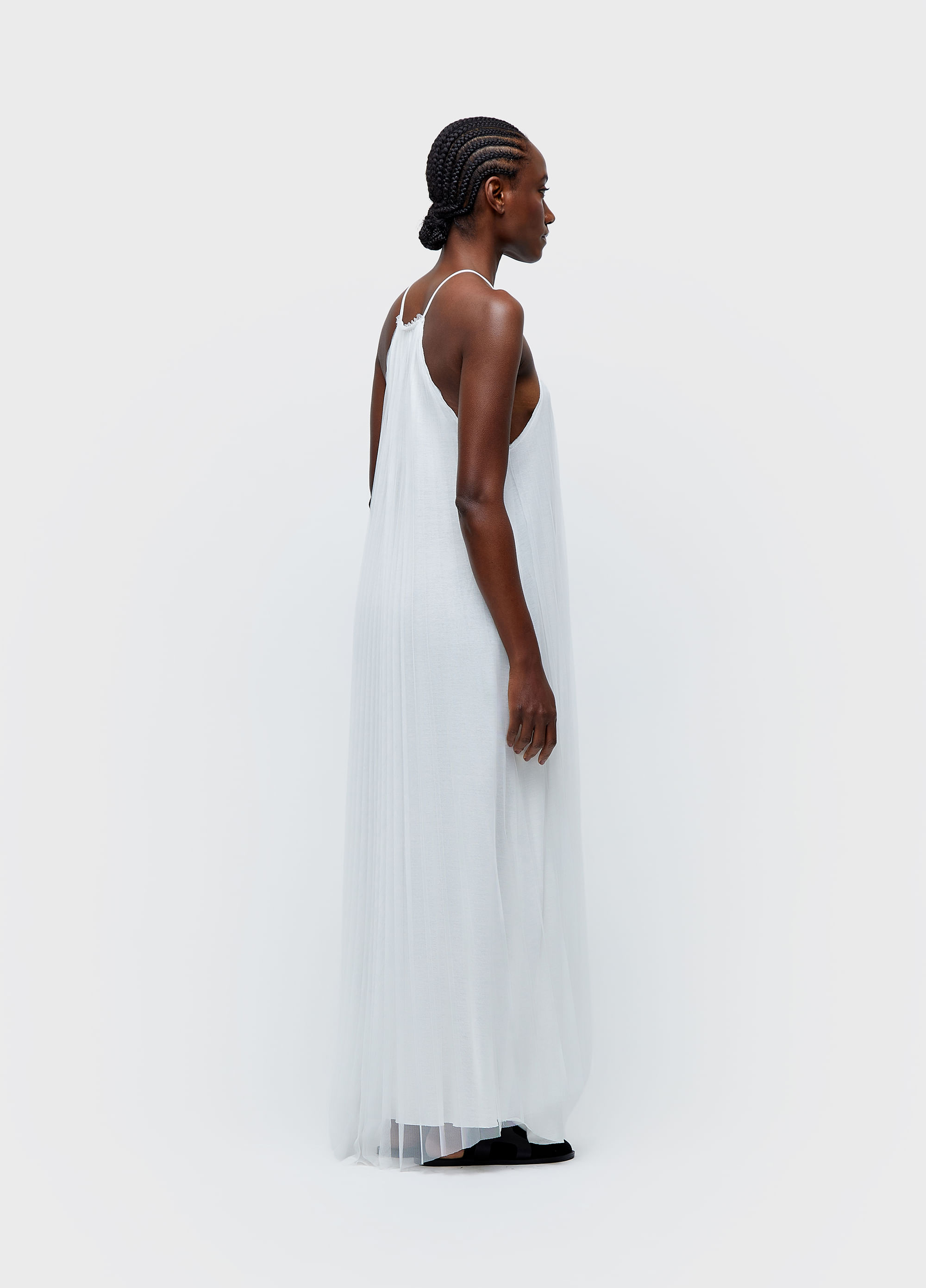 Vestido longo tule plissado