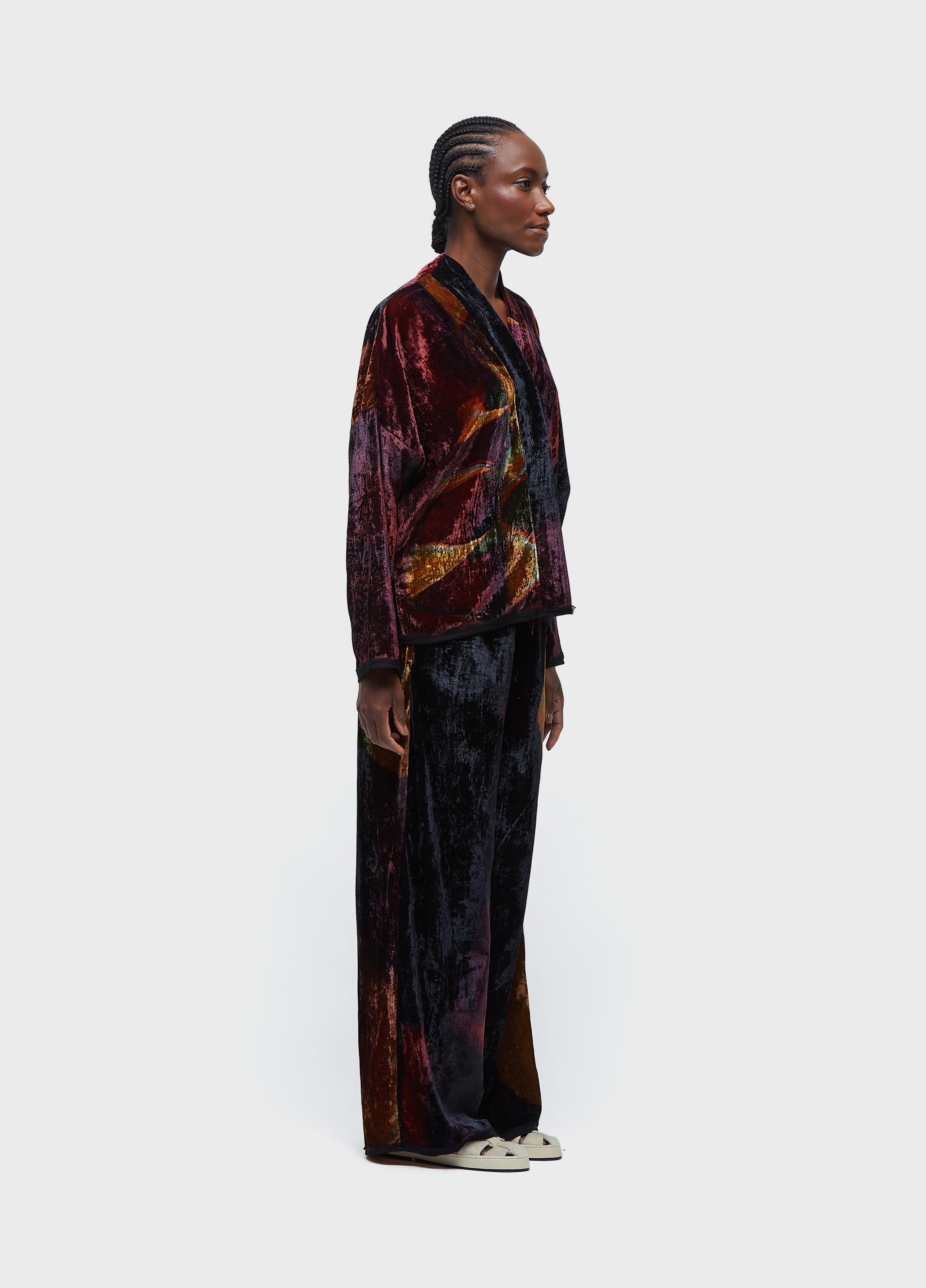 Calça reta velvet glitch rose