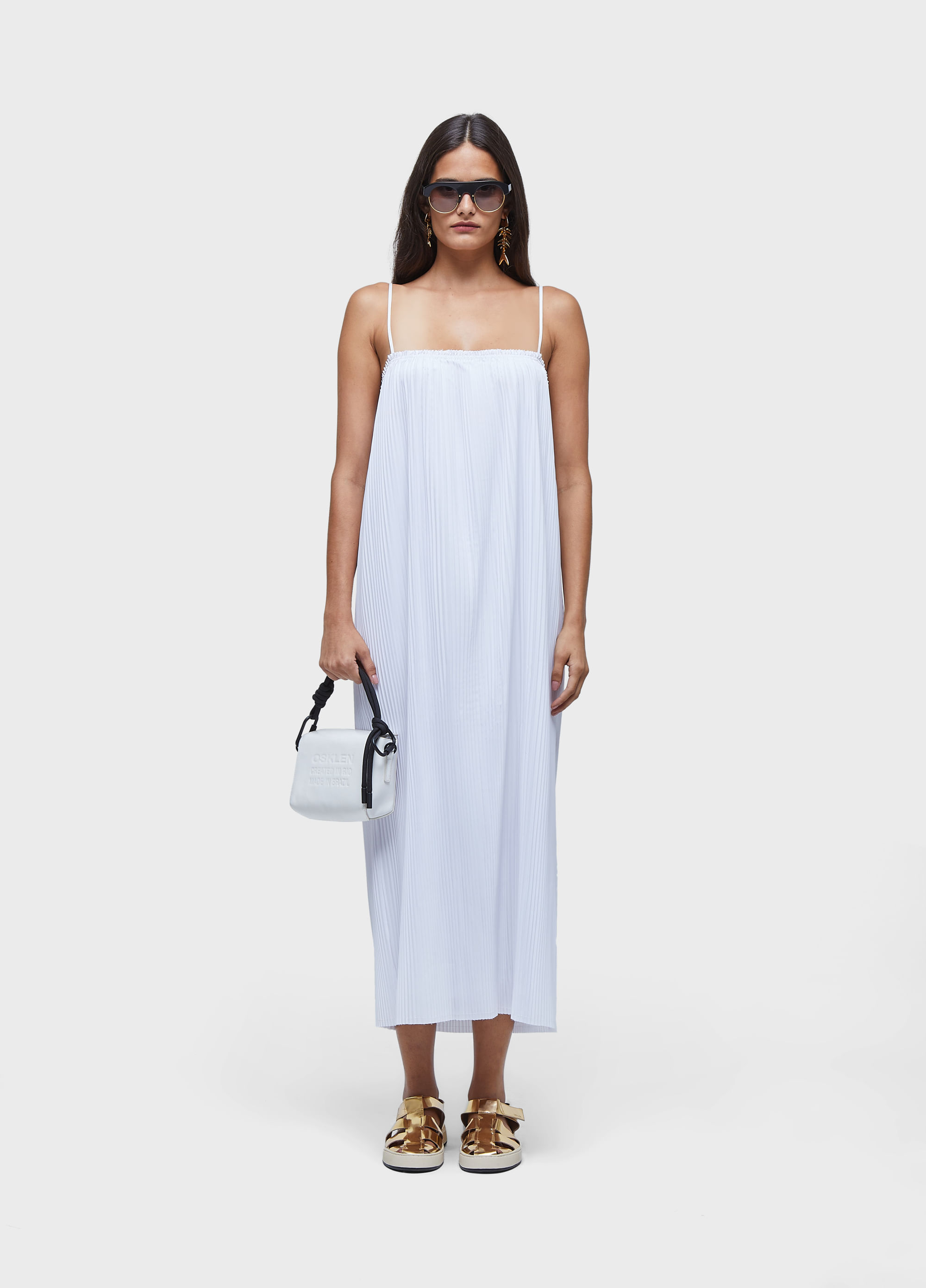Vestido alças plissado