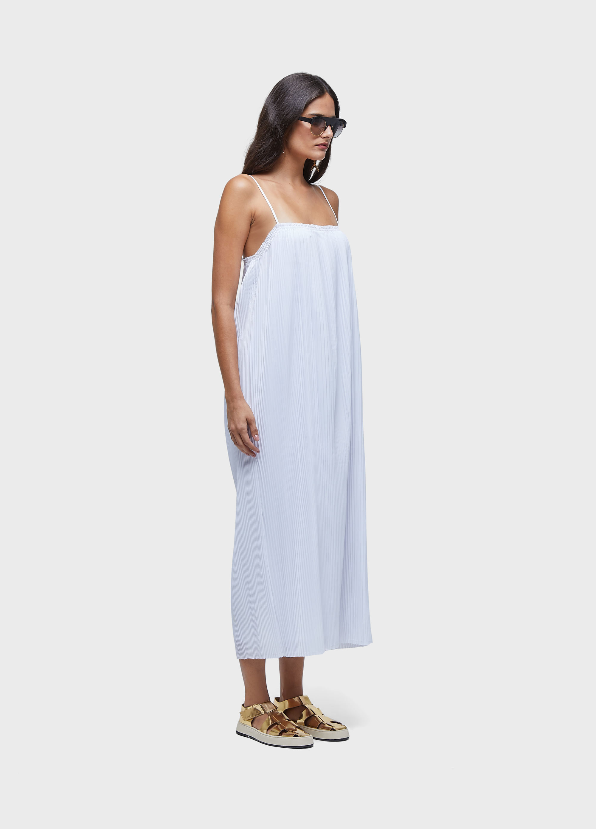 Vestido alças plissado