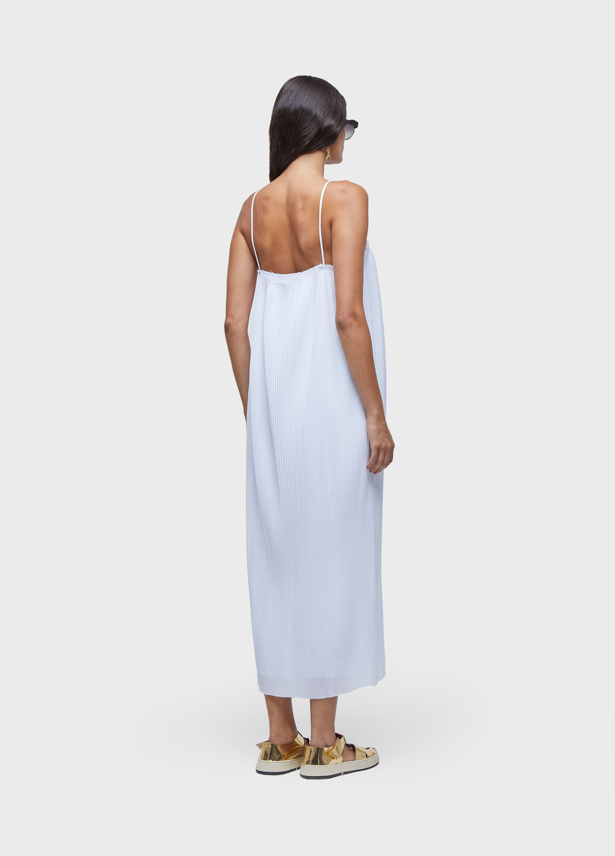 Vestido alças plissado