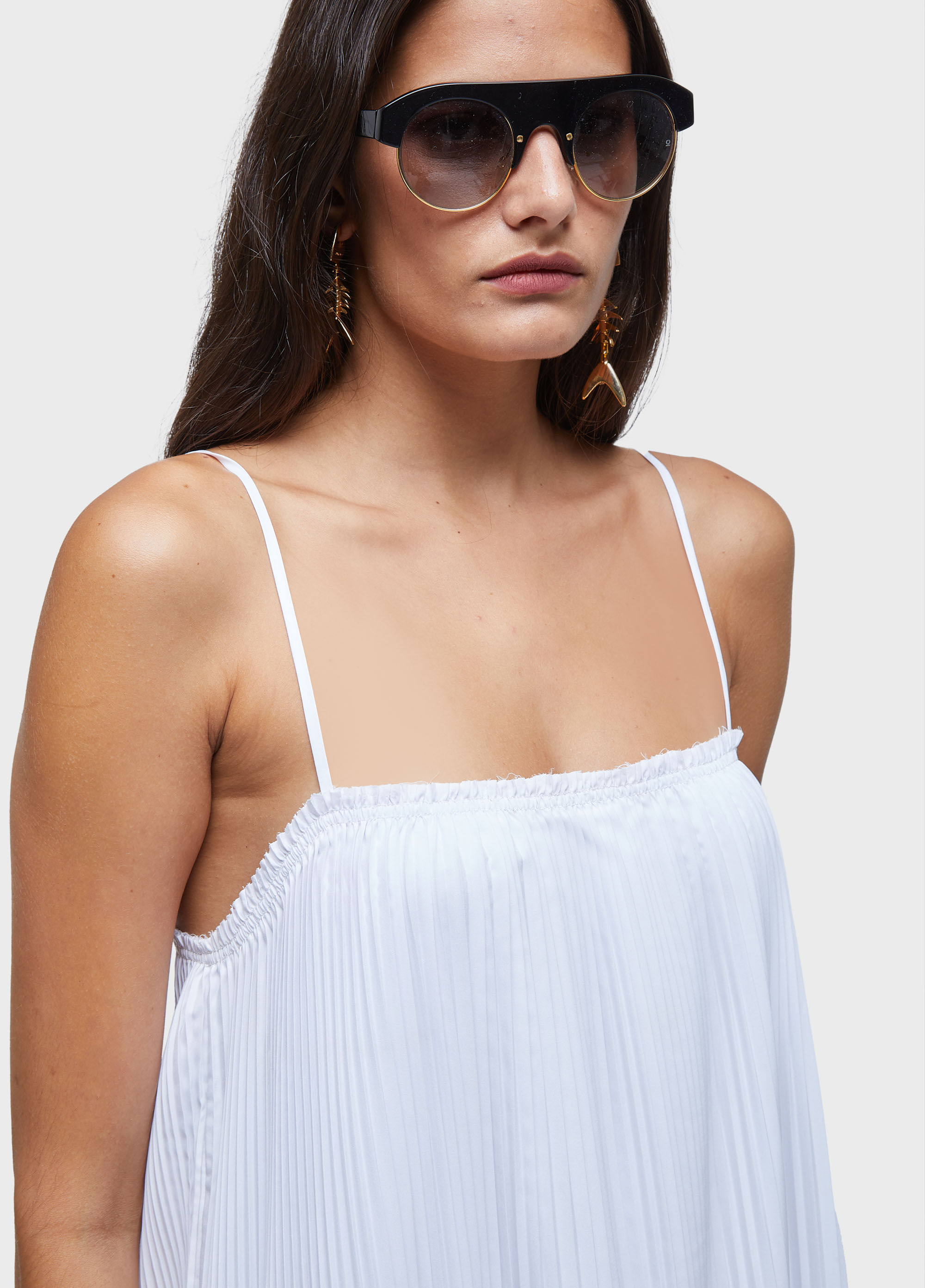 Vestido alças plissado