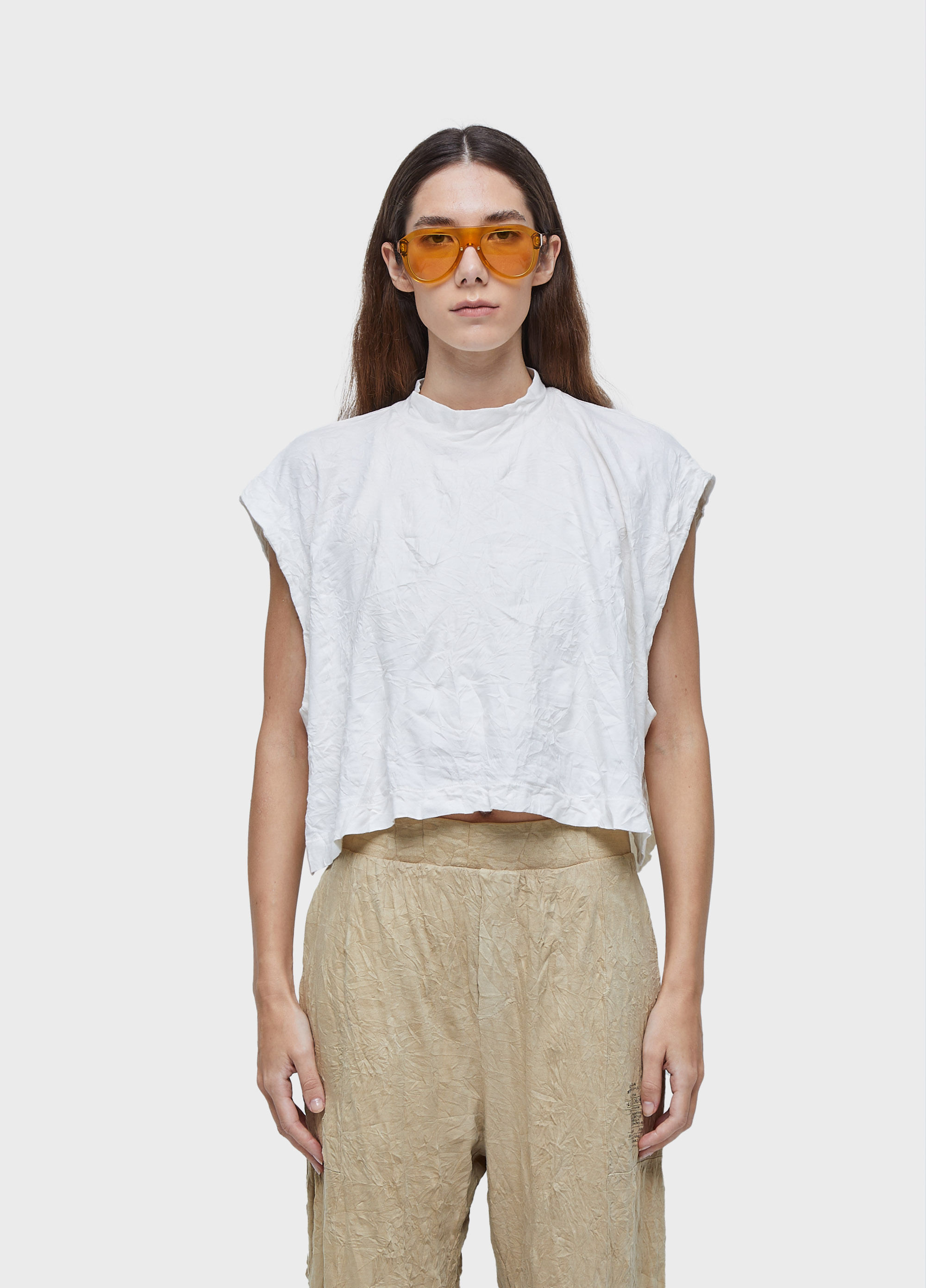 Blusa cropped duo colete wrinkled