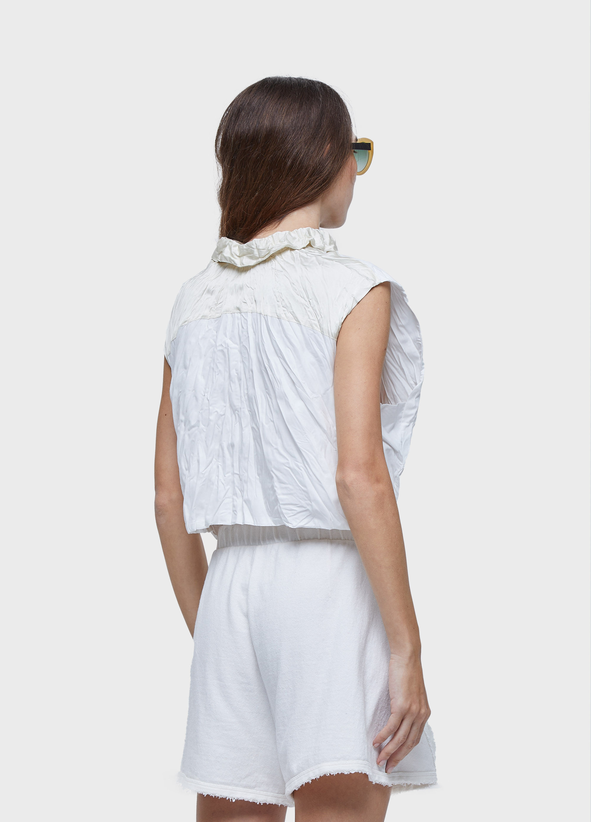 Camisa sleeveless wrinkled satin + trico