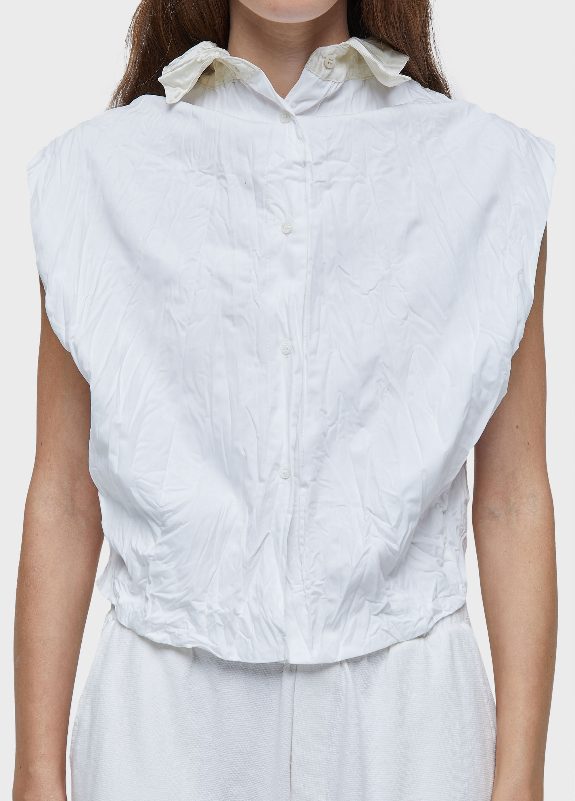 Camisa sleeveless wrinkled satin + trico