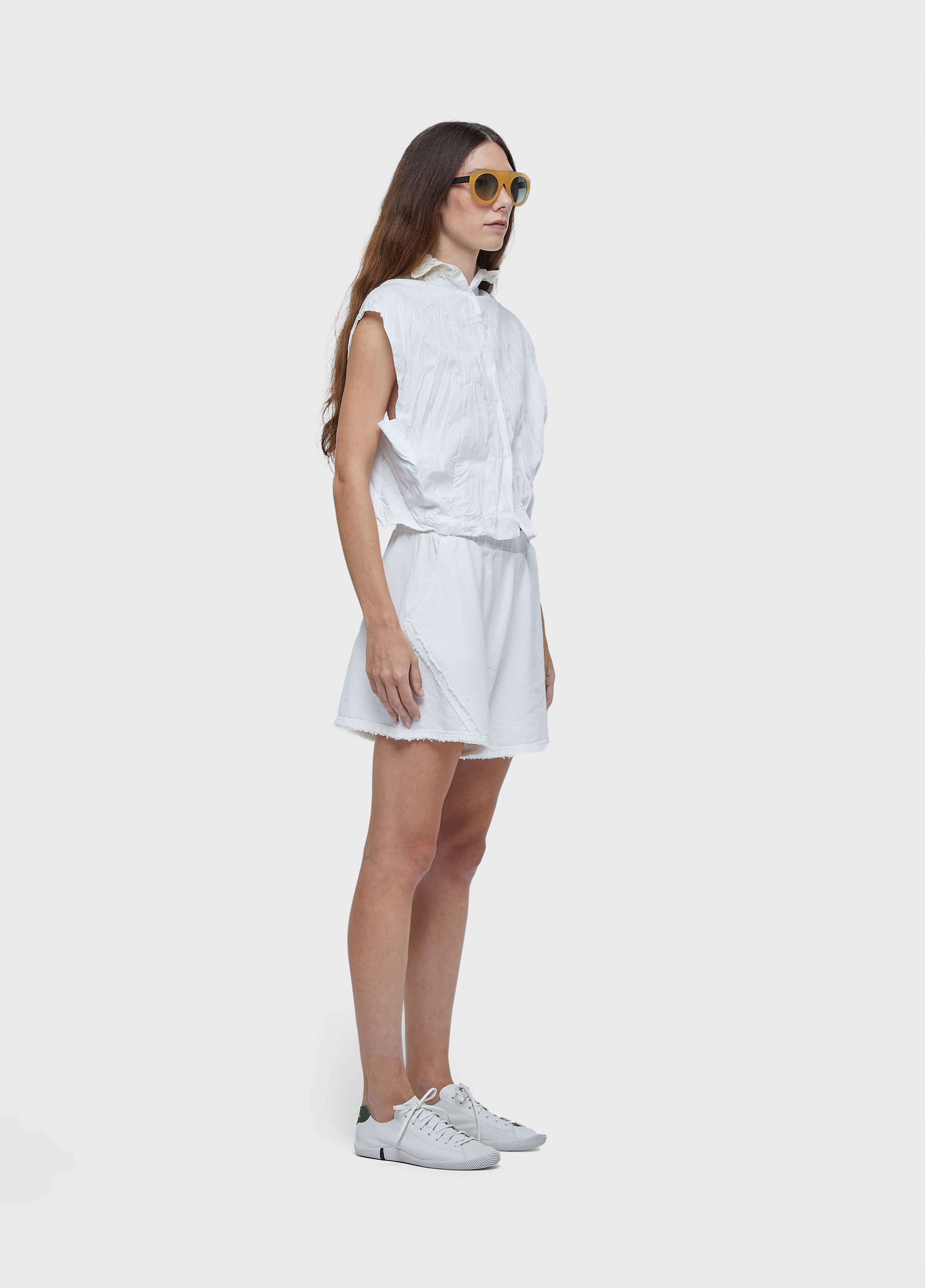 Camisa sleeveless wrinkled satin + trico
