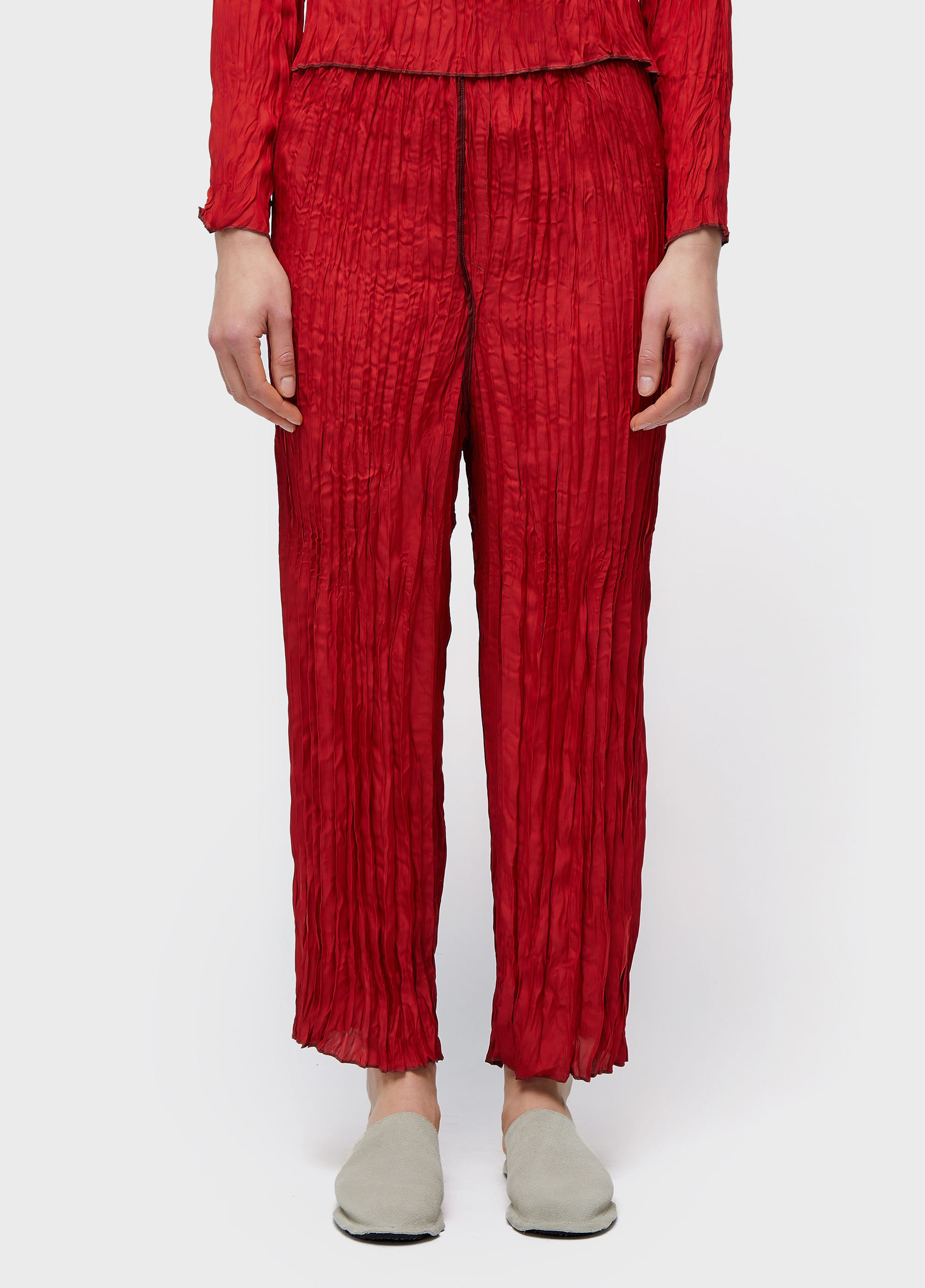 Calça reta wrinkled satin double face