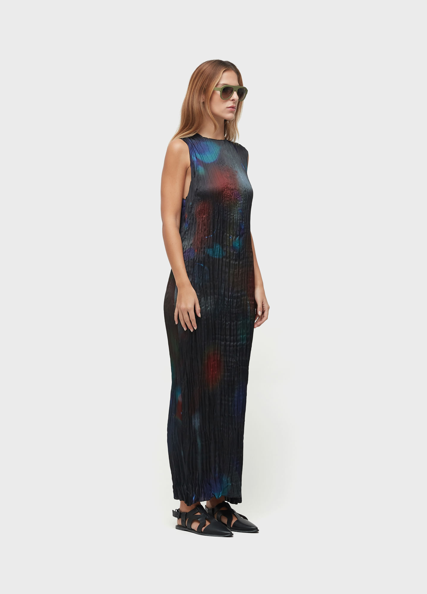Vestido wrinckled satin rose blur double