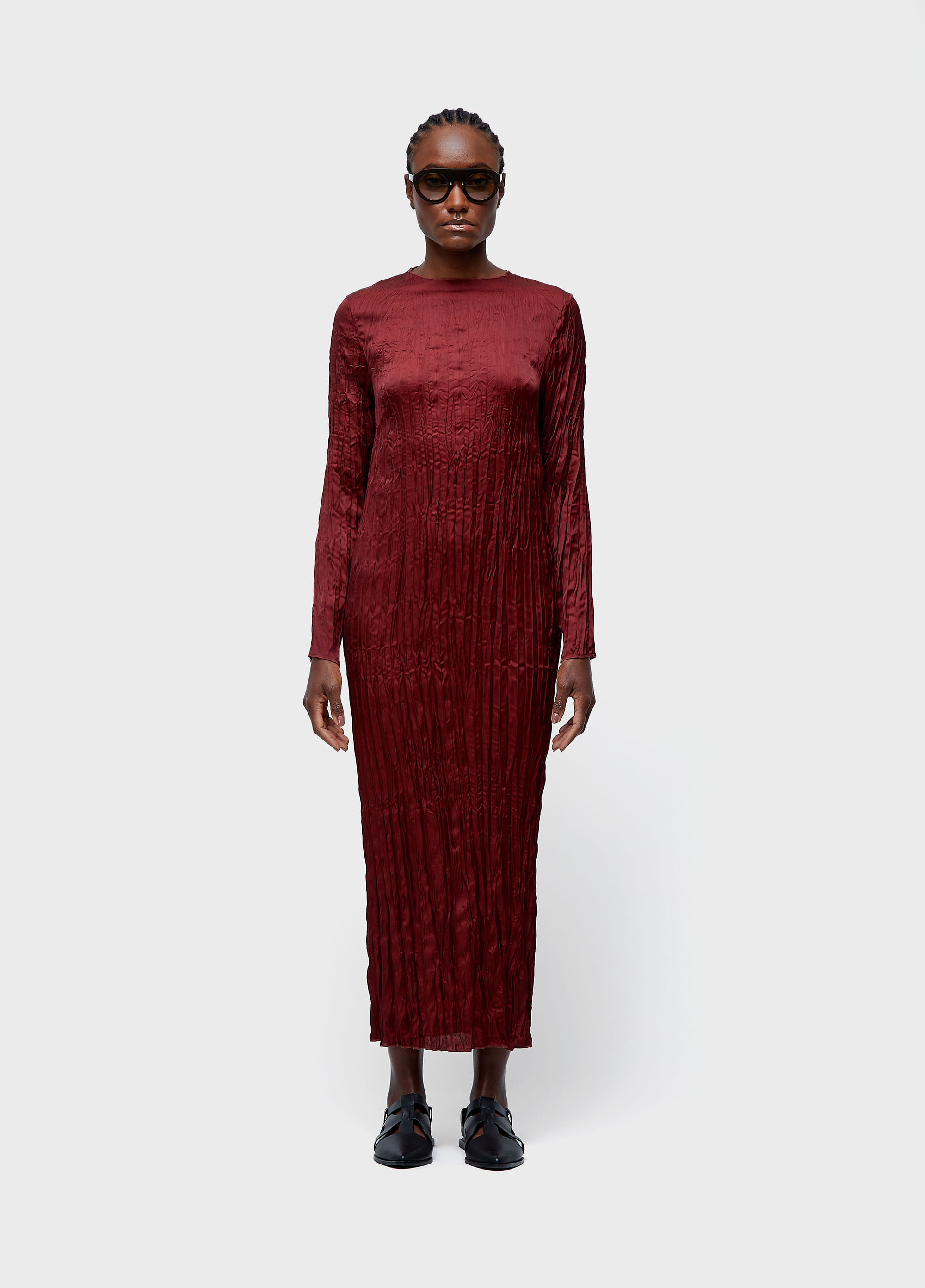 Vestido longo  wrinkled satin double