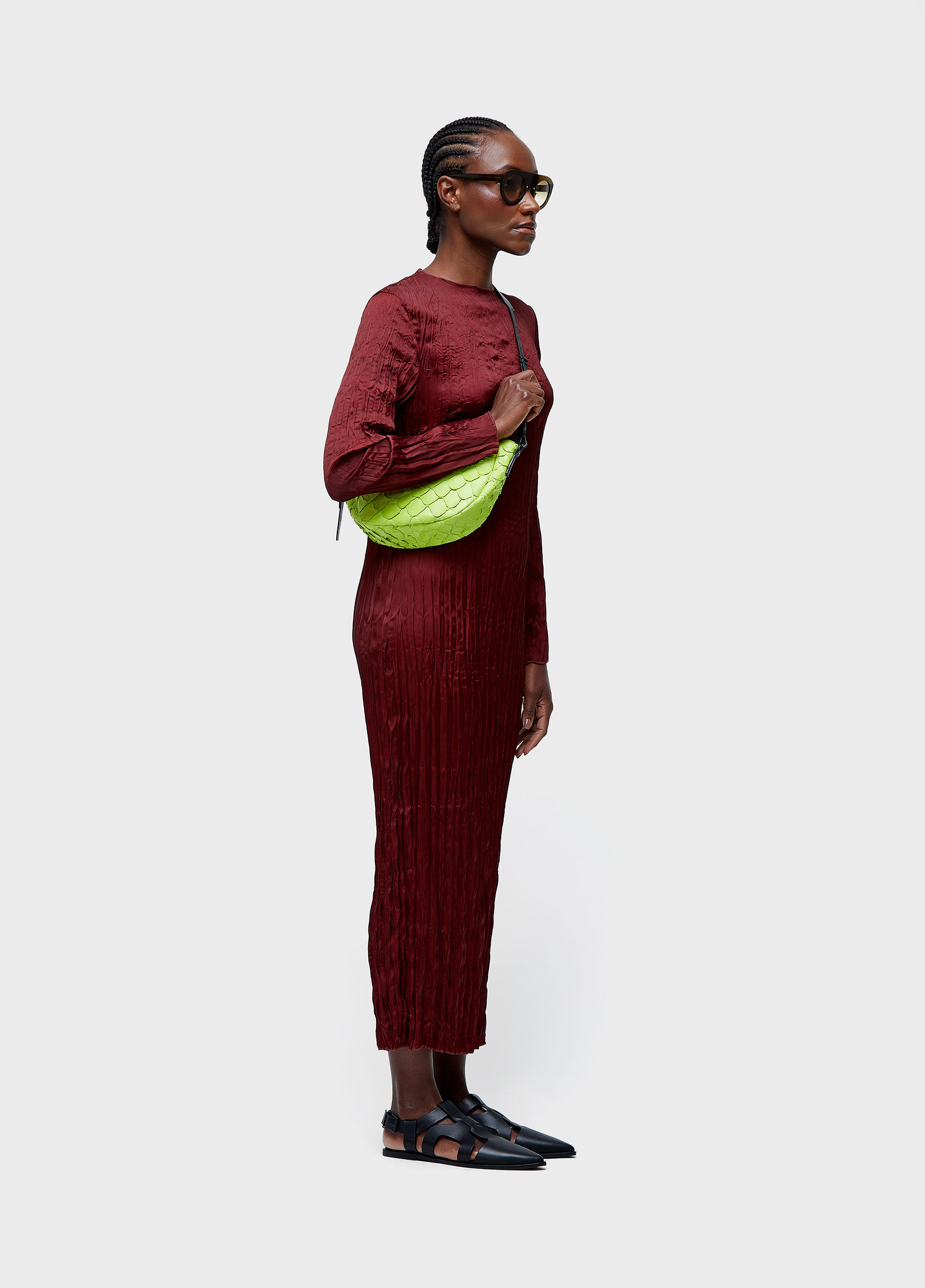 Vestido longo  wrinkled satin double