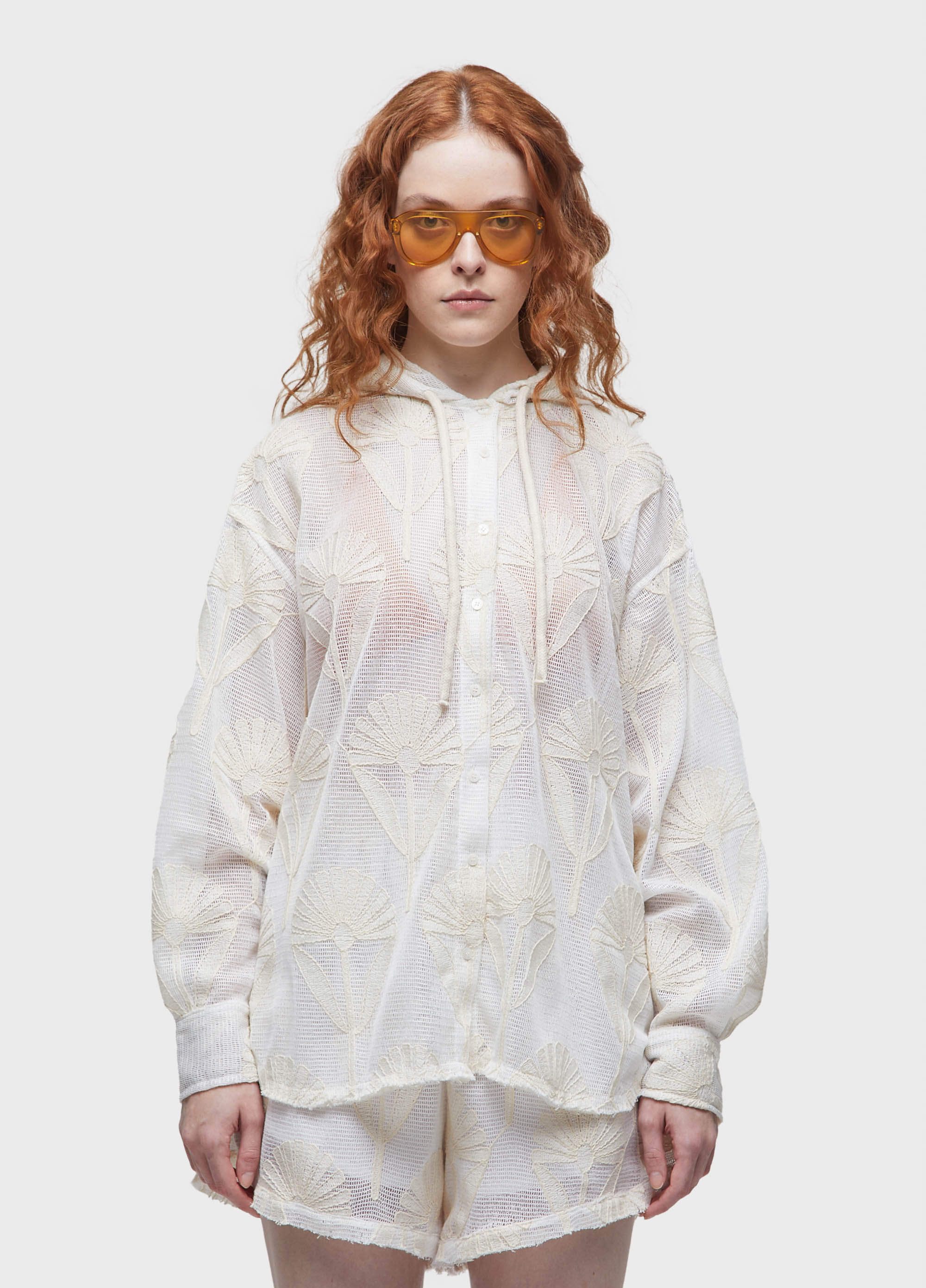 Camisa capuz tela bordada sun flower