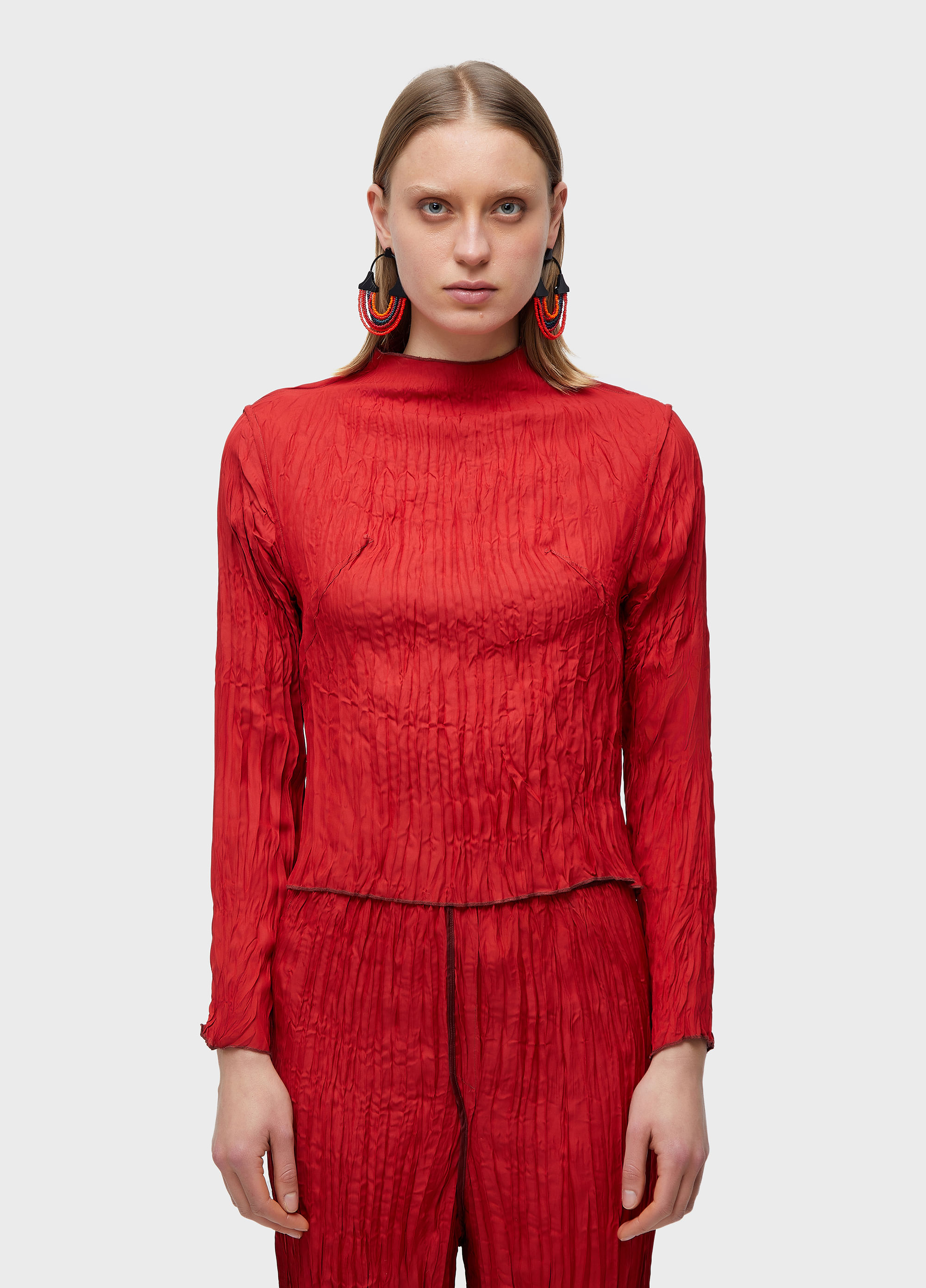 Blusa gola  wrinkled satin double