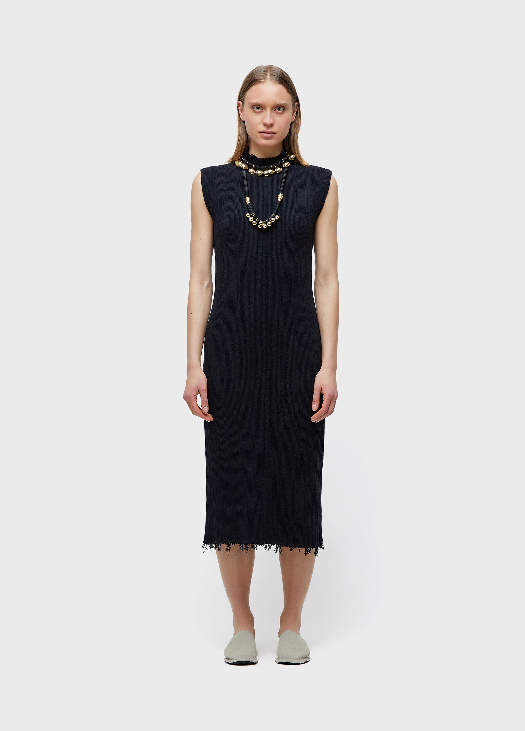 Vestido gola alta frayed