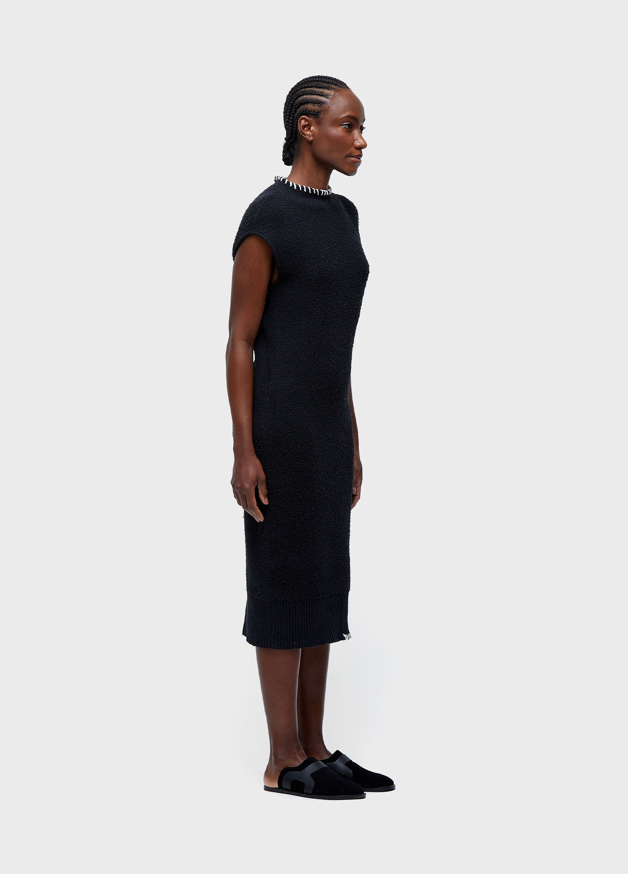 Vestido tricot bouclet pespontos