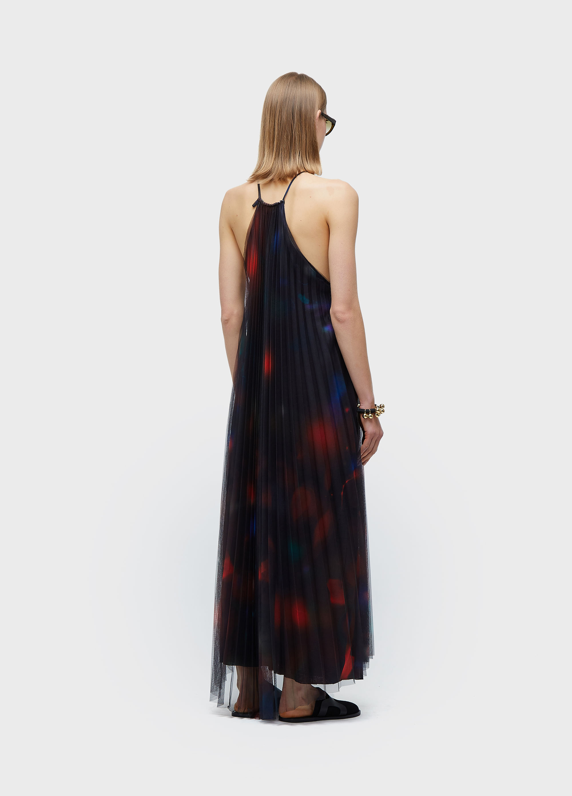 Vestido longo tule plissado rose blur
