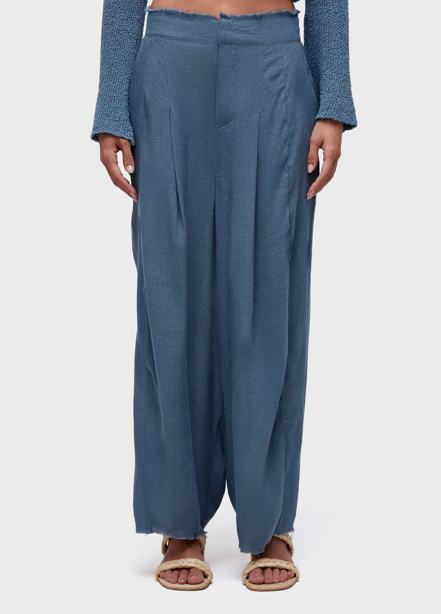 Calça pregas linho reciclado