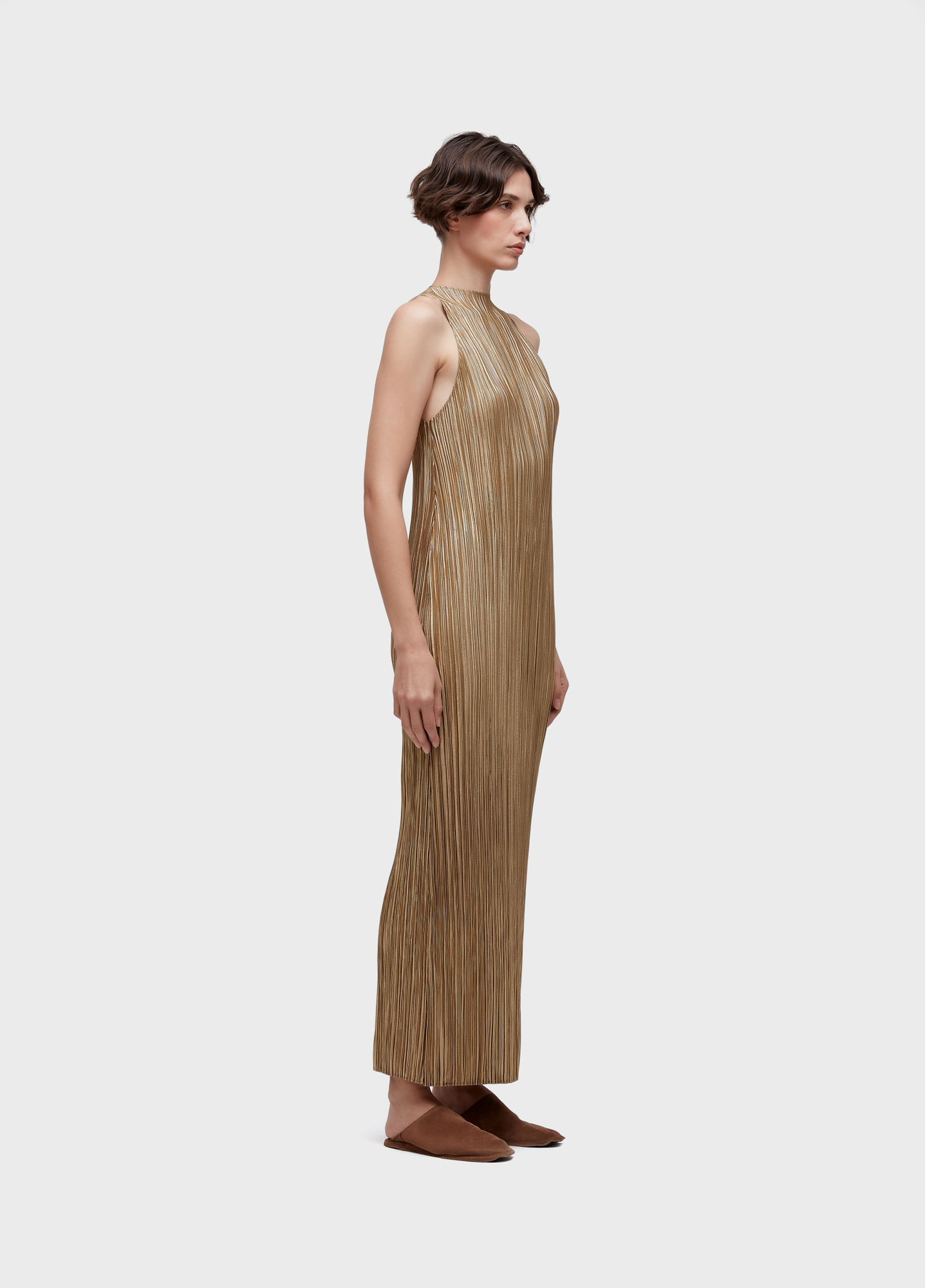 Vestido raglan longui plisse gold