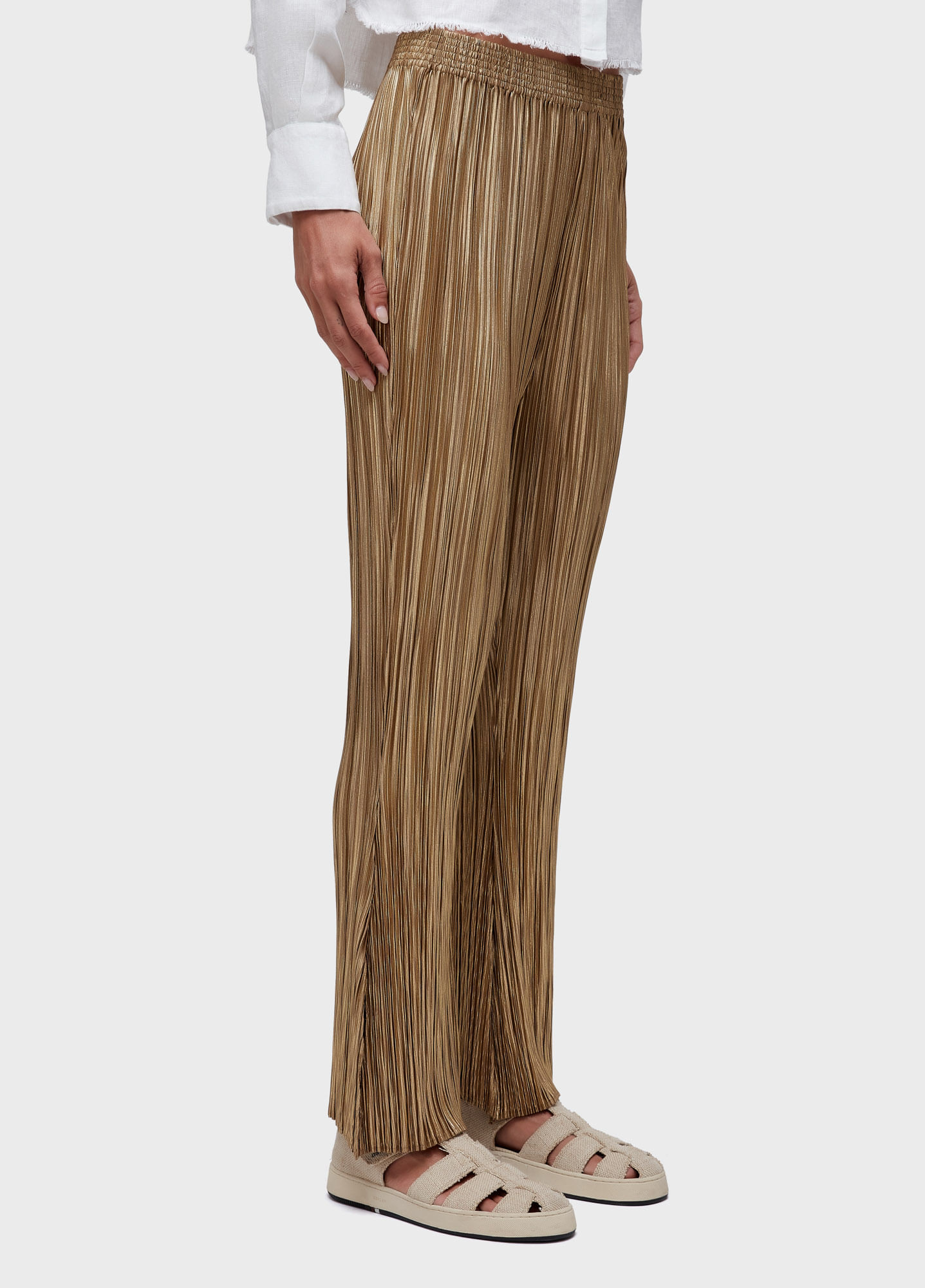 Calça reta plisse gold