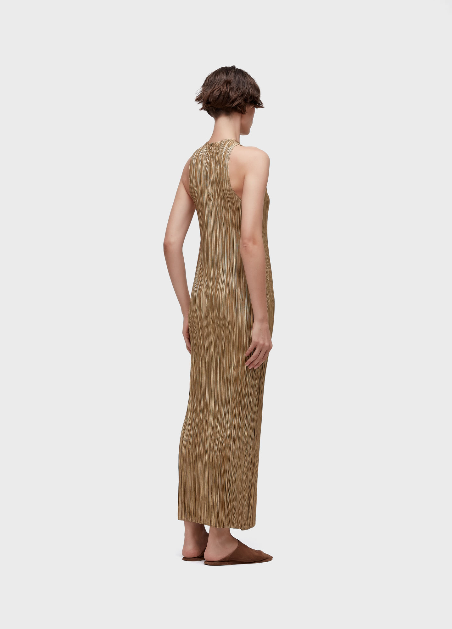 Vestido raglan longui plisse gold