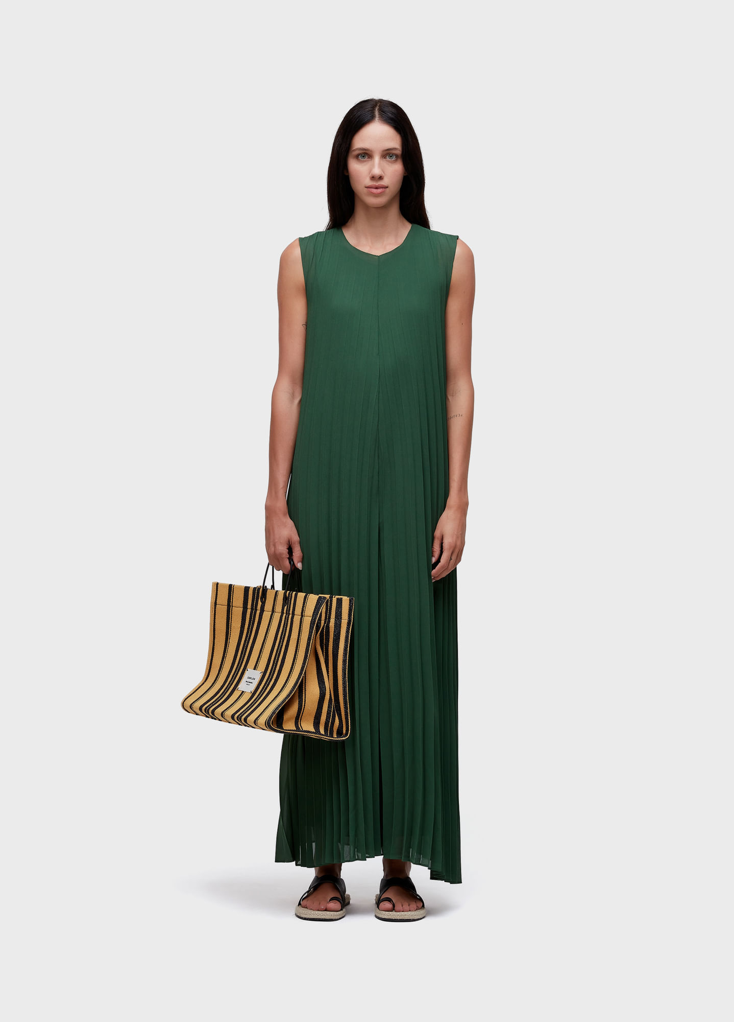 Macacão sleeveless plissado