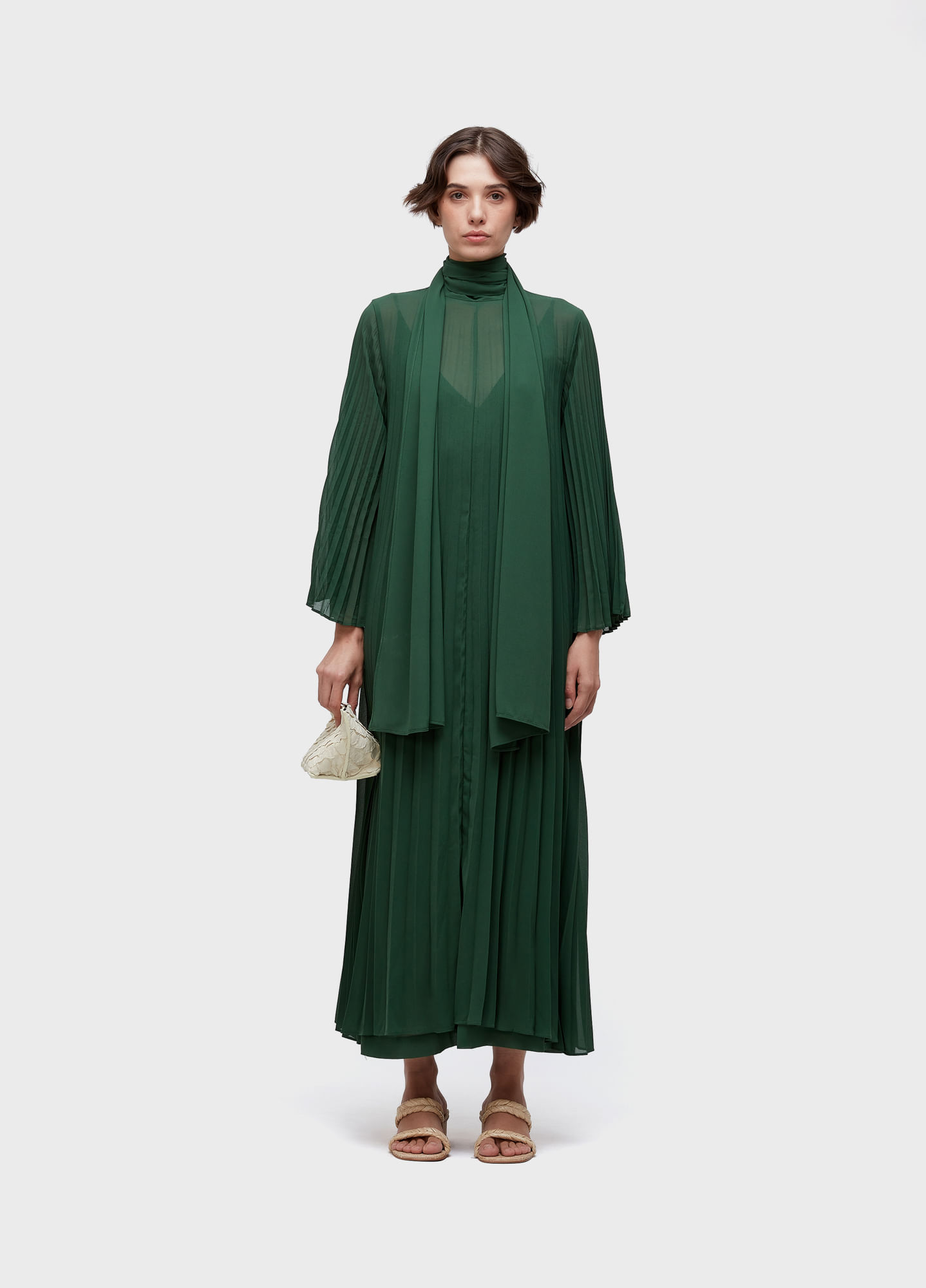 Vestido gola plissado