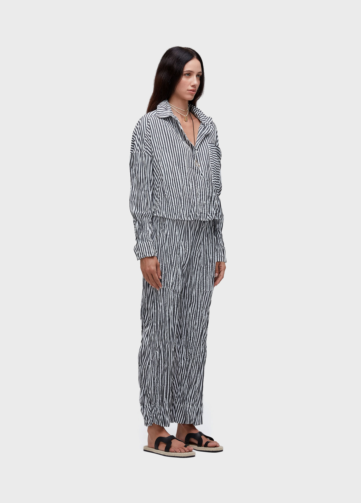 Calça wrinkle tricoline fio tinto
