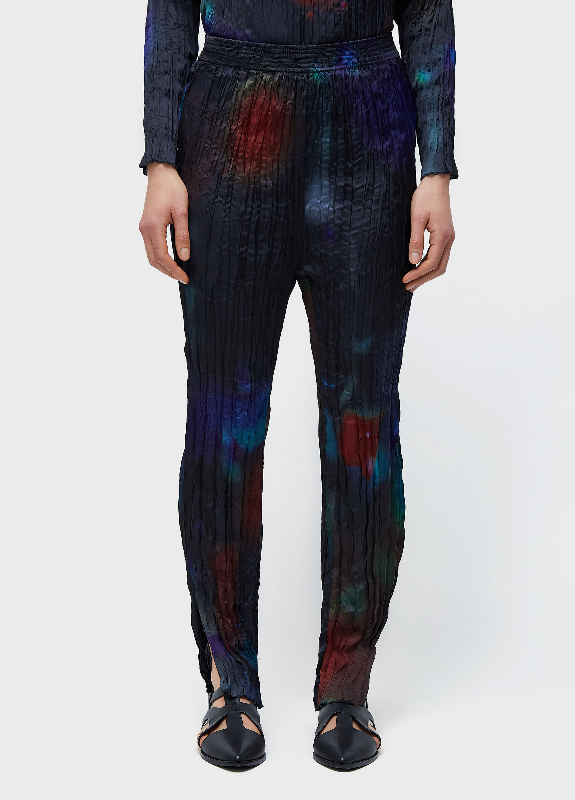 Calça wrinckled satin rose blur double