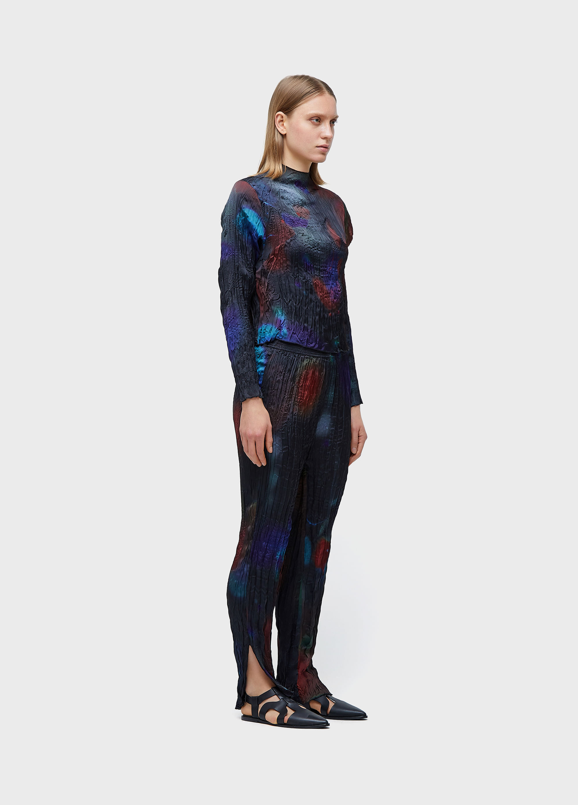 Calça wrinckled satin rose blur double