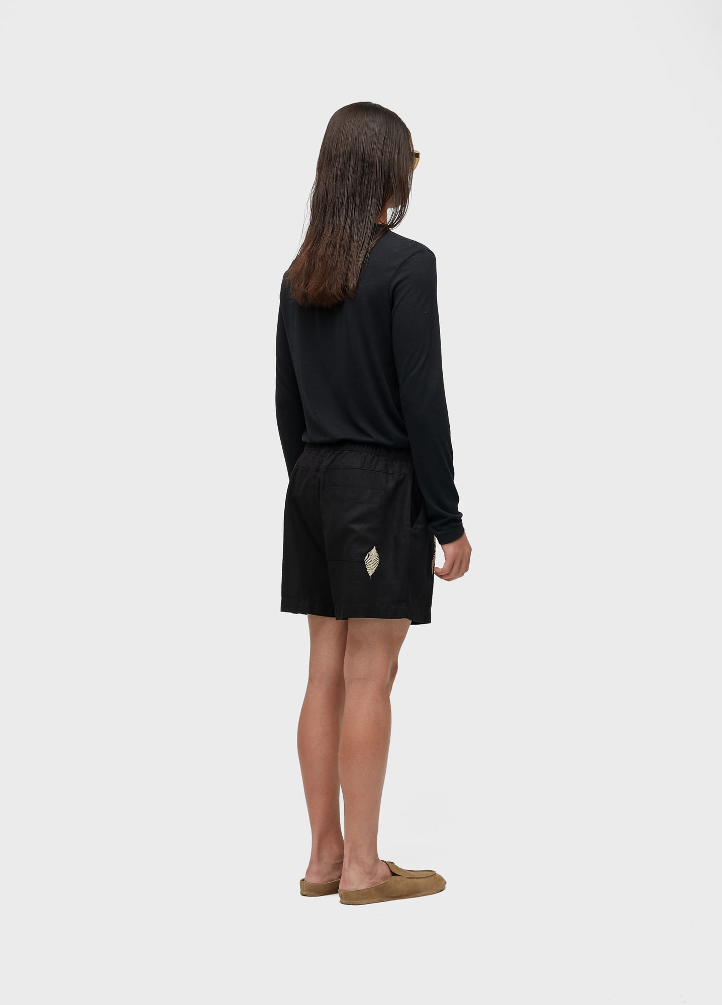 Bermuda pj linen leaf bordado