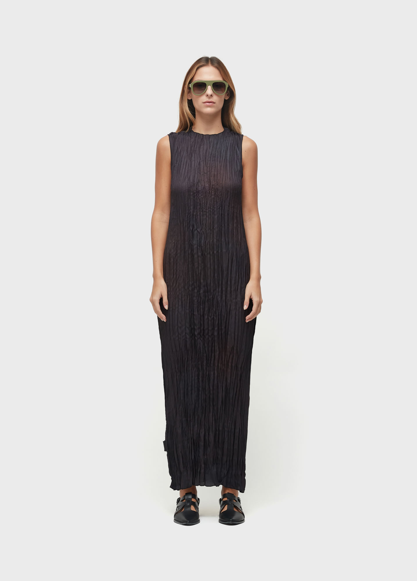 Vestido wrinckled satin rose blur double