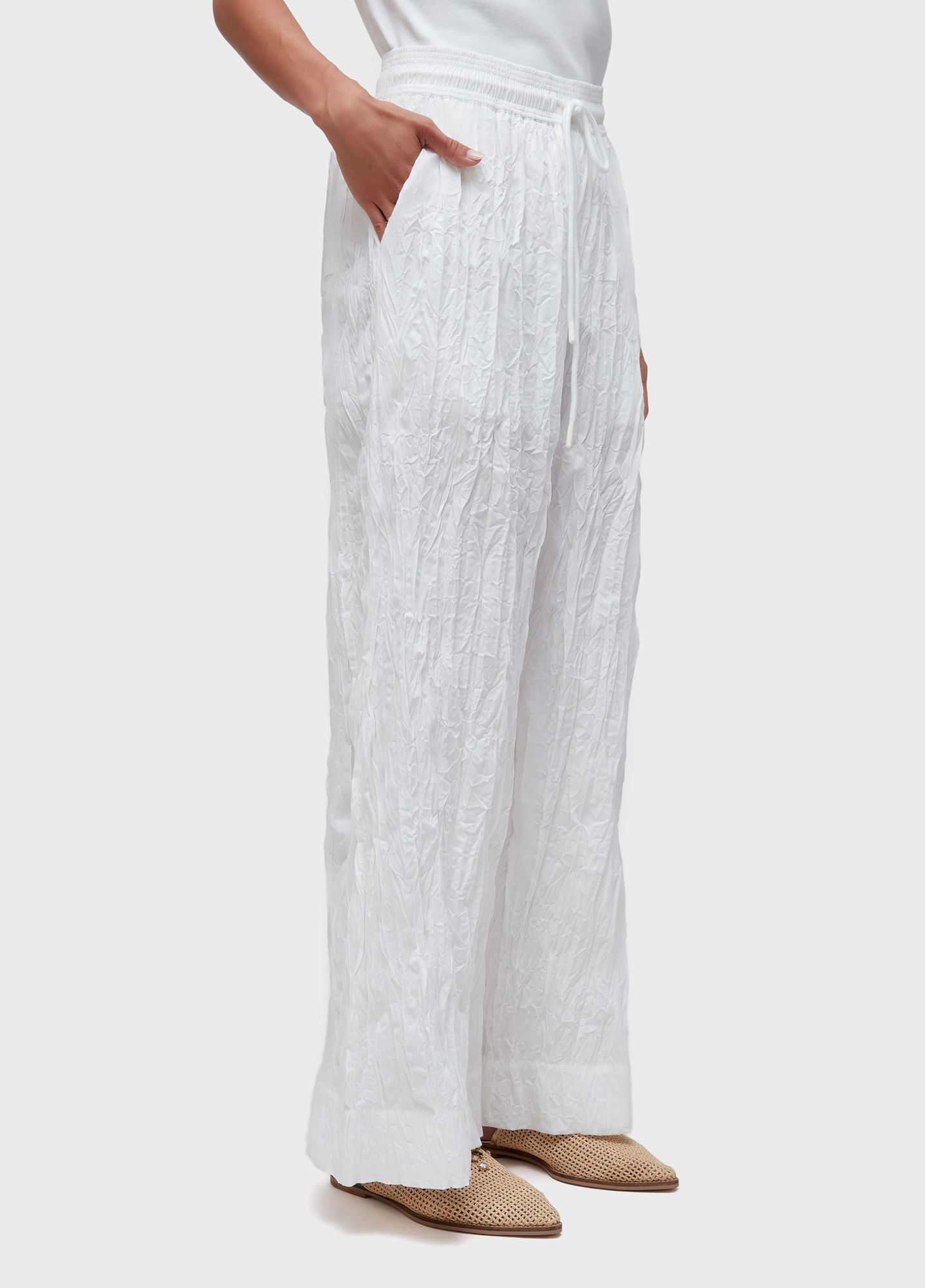 Calça reta wrinkle tricoline