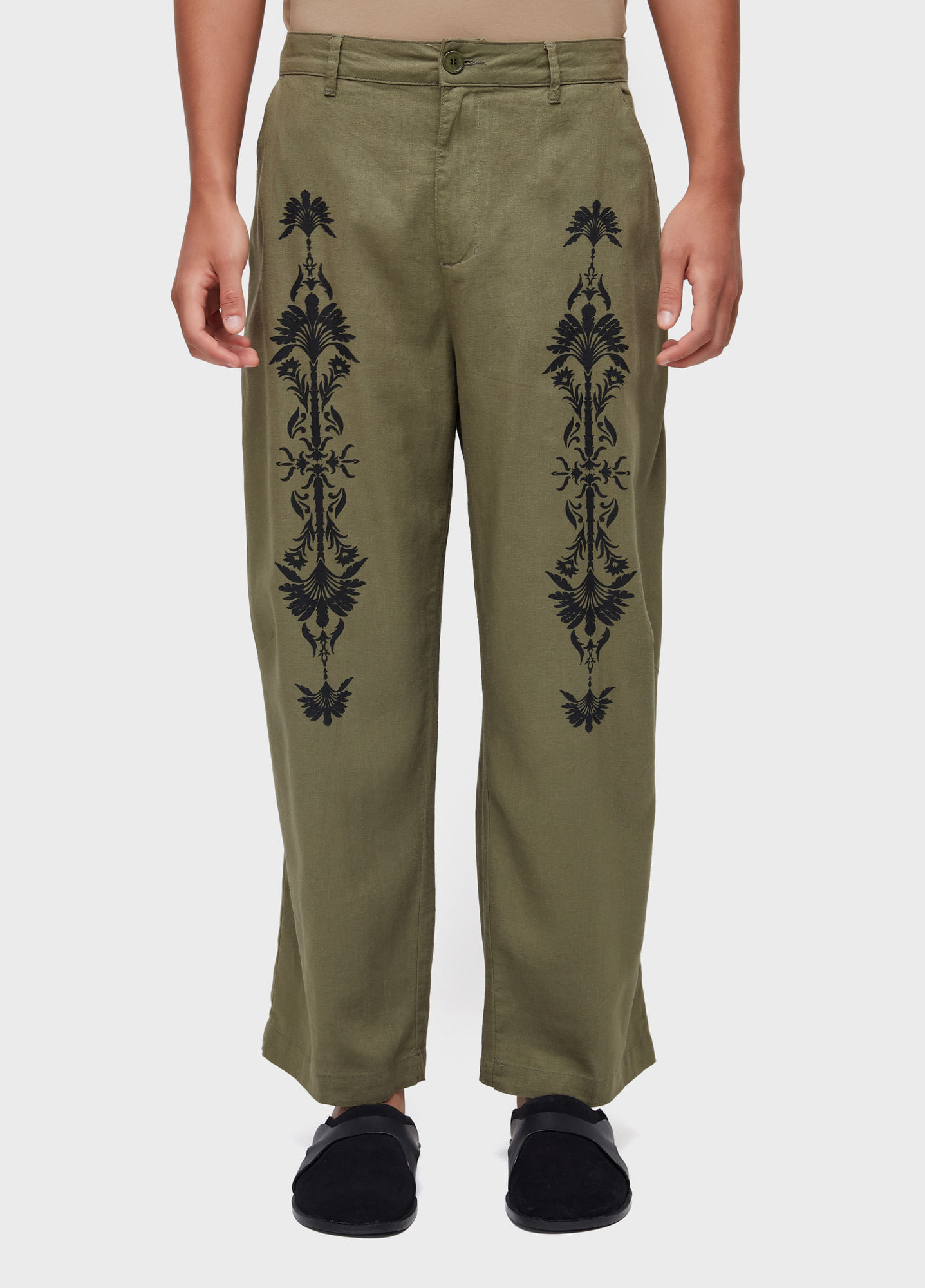 Calça linen palmeira arabescós