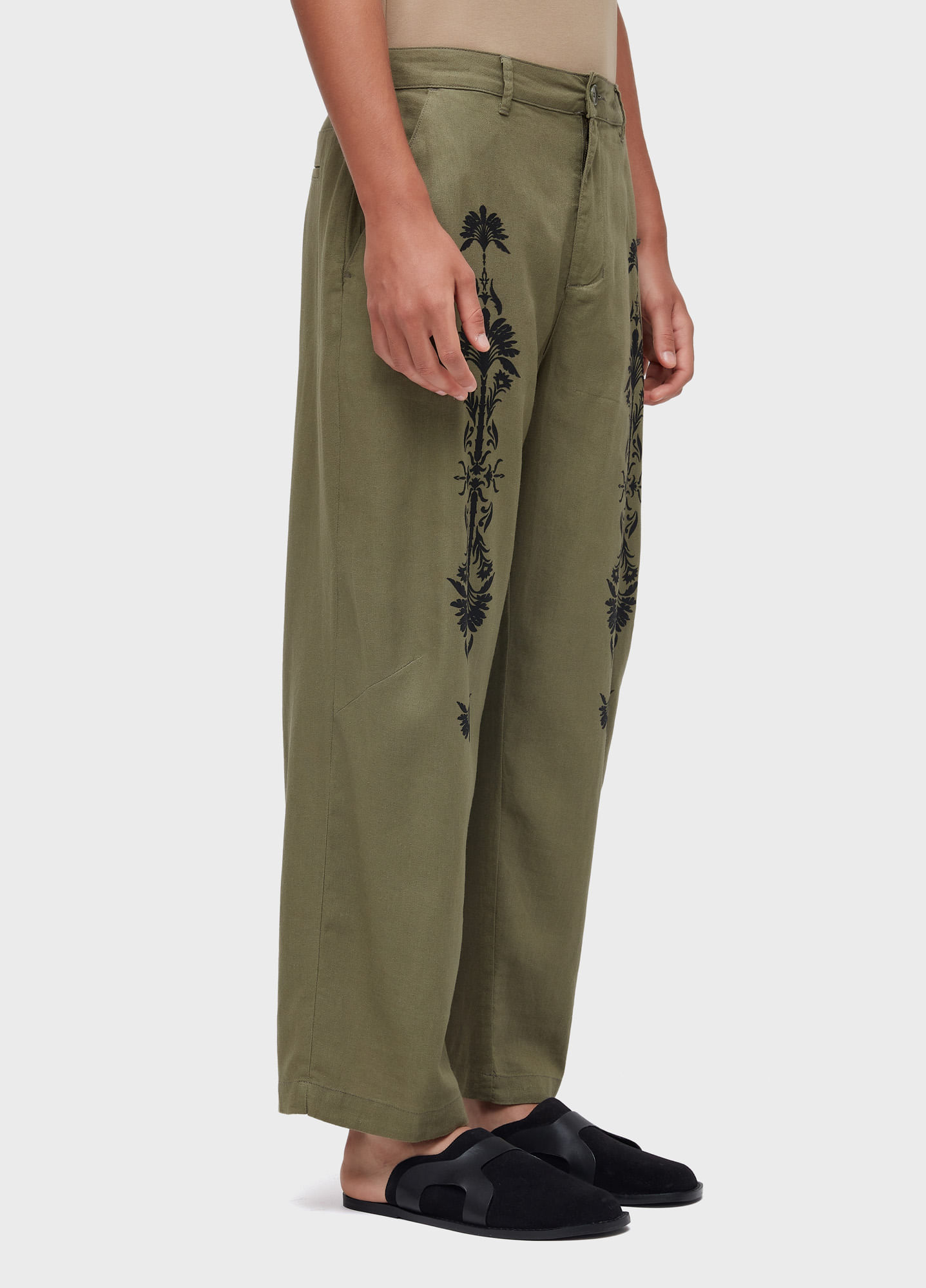 Calça linen palmeira arabescós