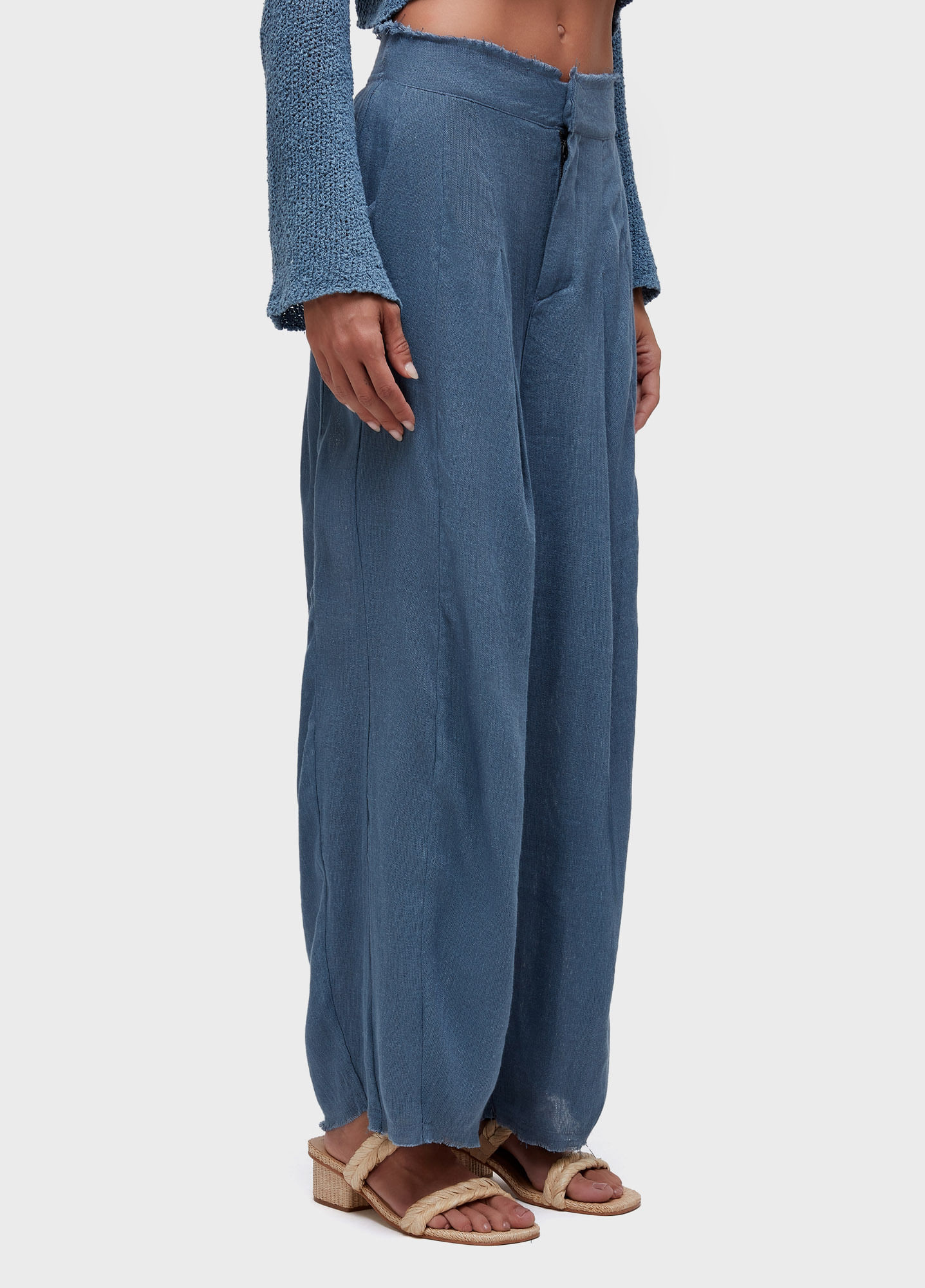 Calça pregas linho reciclado