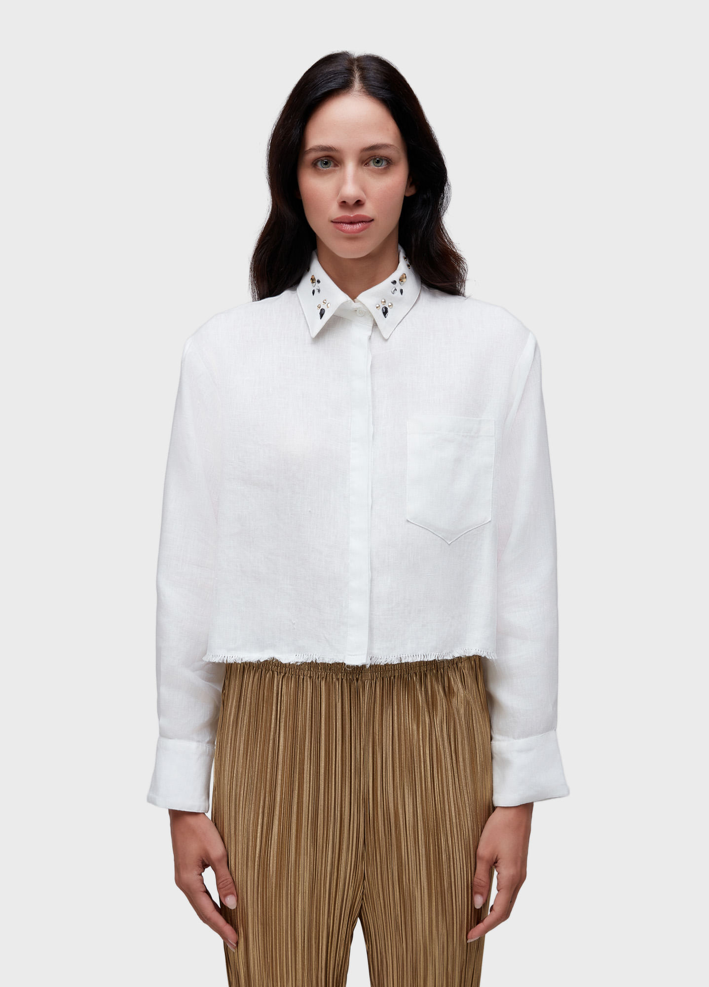 Camisa cropped linen cristais