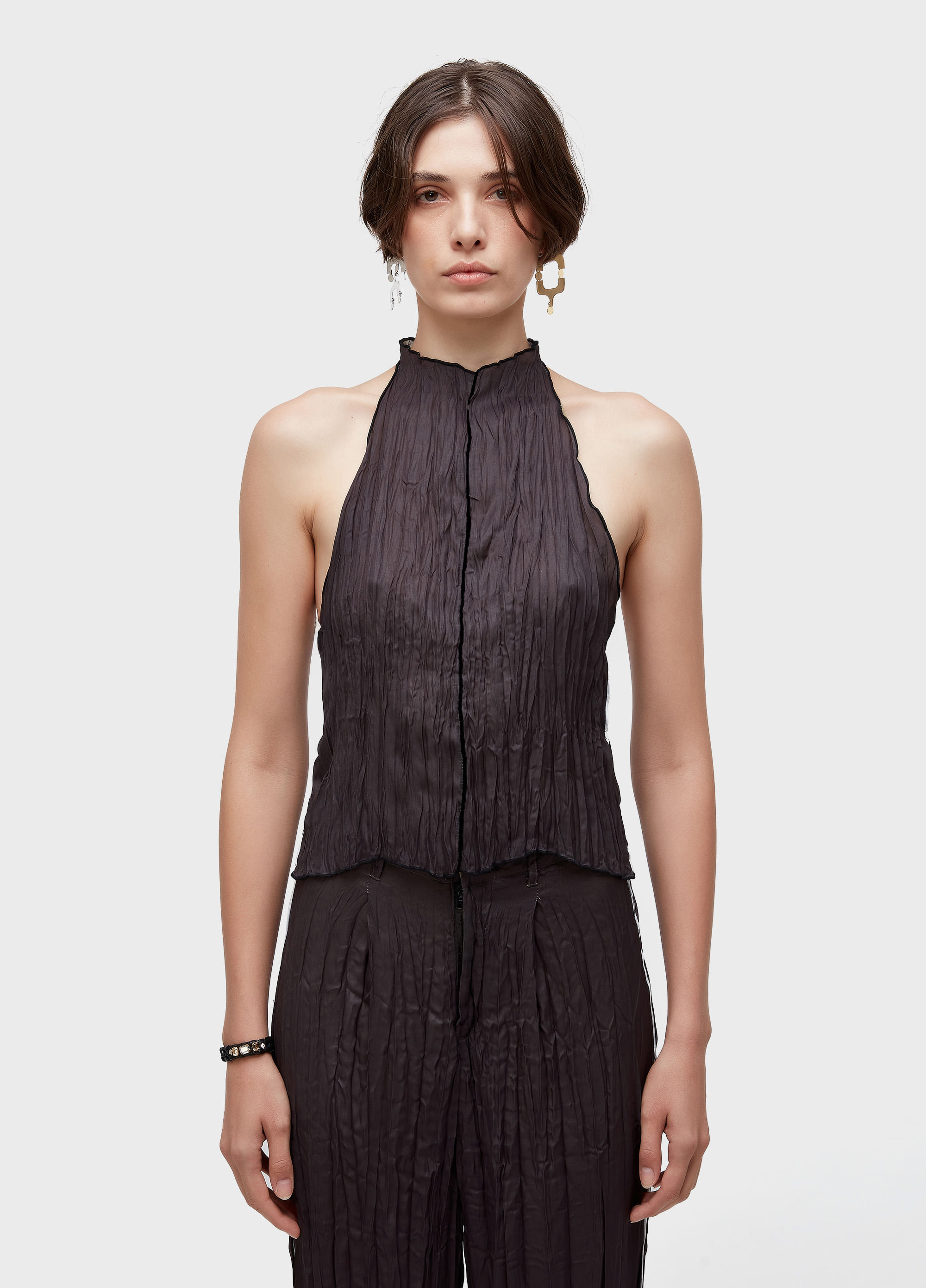 Blusa raglan wrinkle satin double face