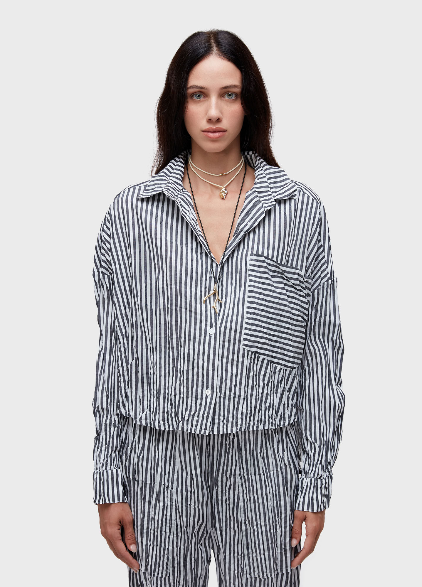 Camisa wrinkled tricoline fio tinto